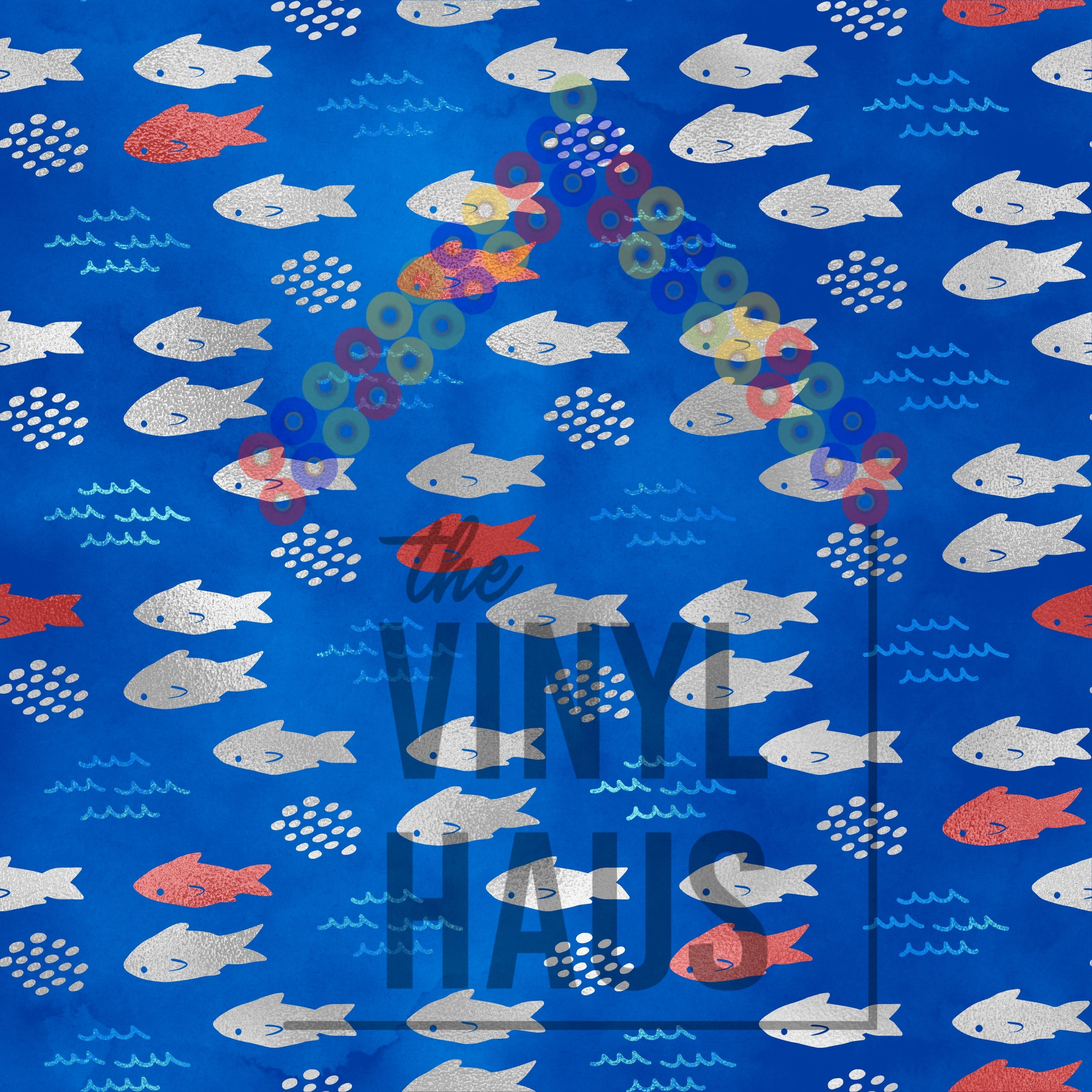 Red, White and Blue Fish Pattern Vinyl 12" x 12" - The Vinyl Haus Main image