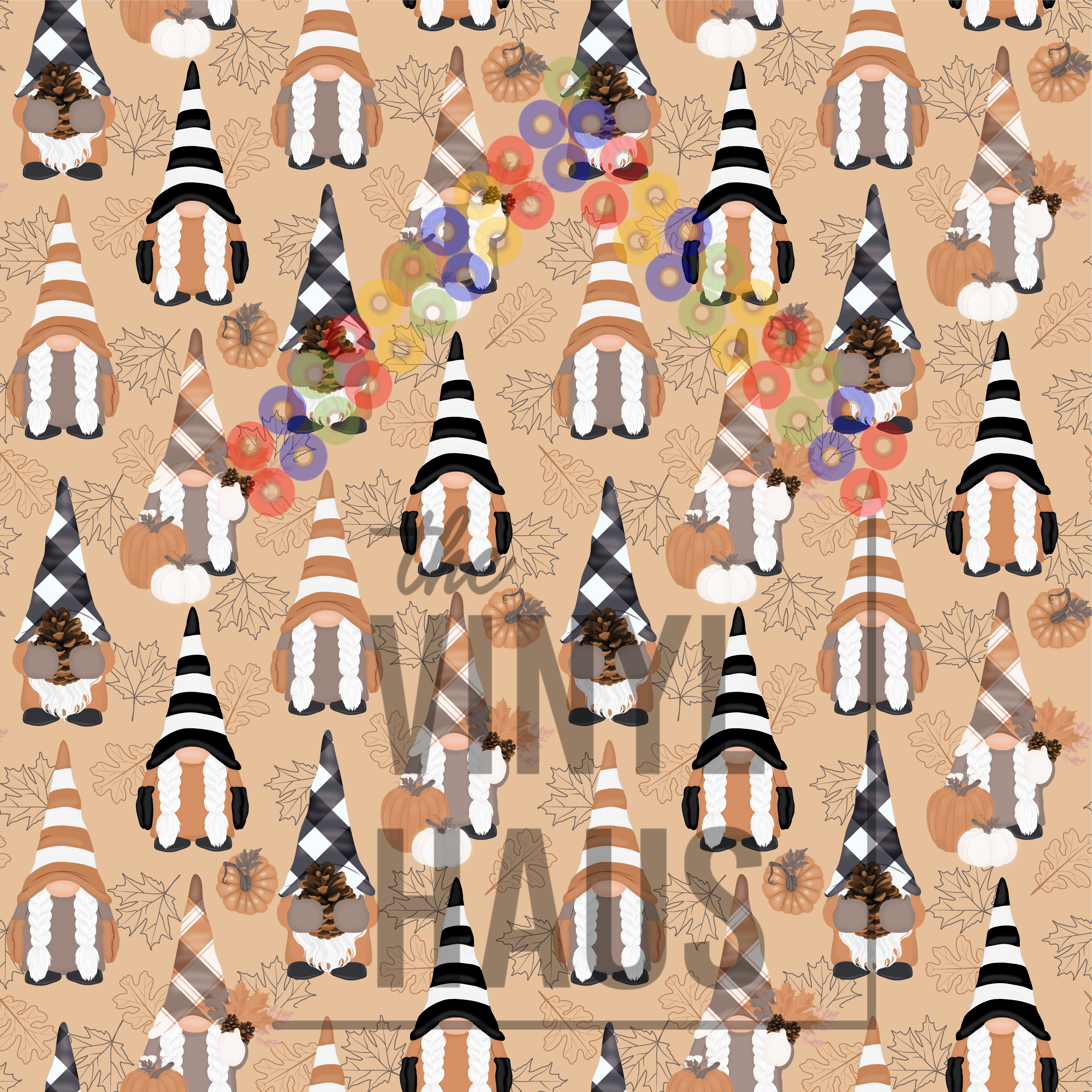 Fall Gnomes Peach Background Pattern Vinyl 12" x 12" - The Vinyl Haus Main image