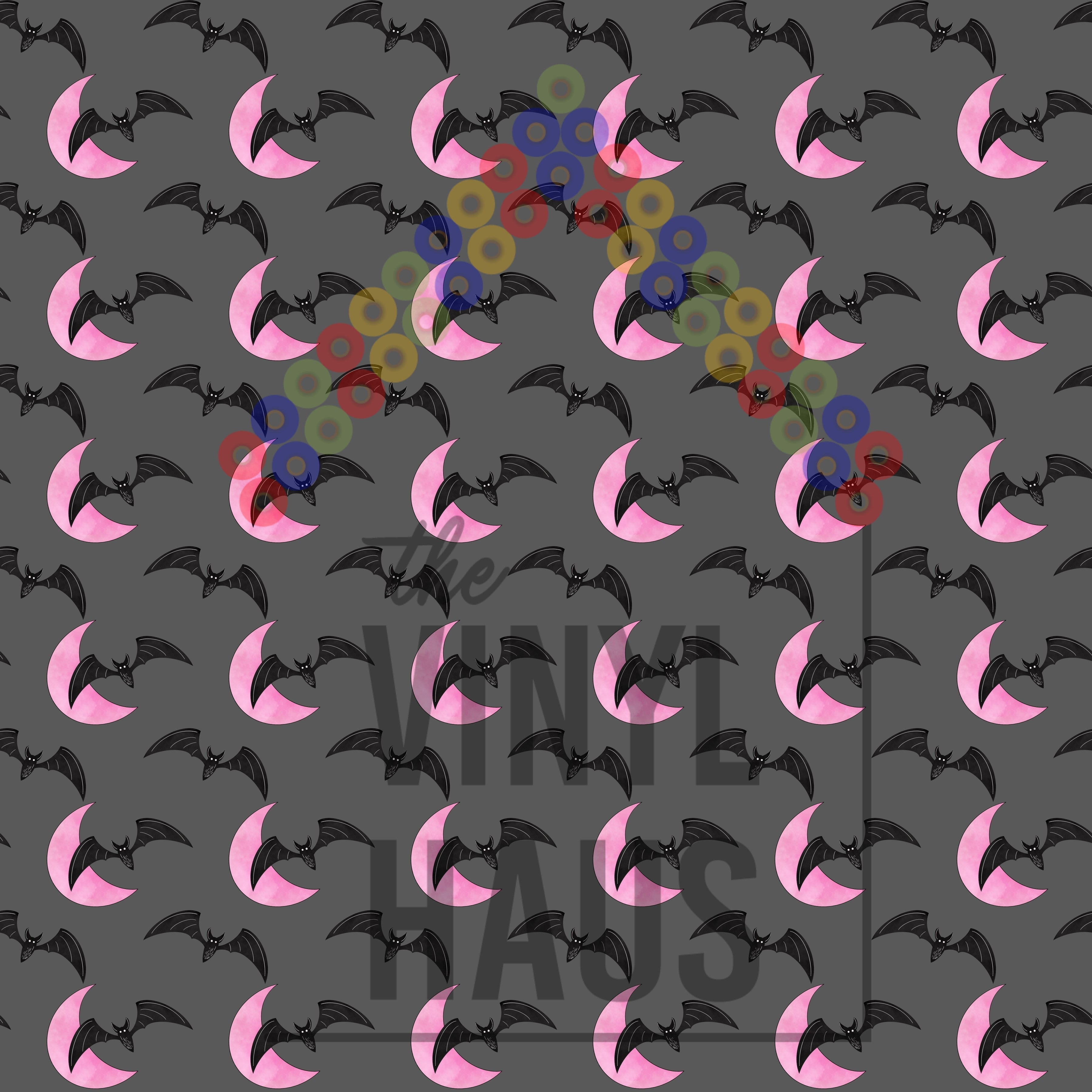 Bats & Moon Gray Background Pattern Vinyl 12" x 12" - The Vinyl Haus Main image