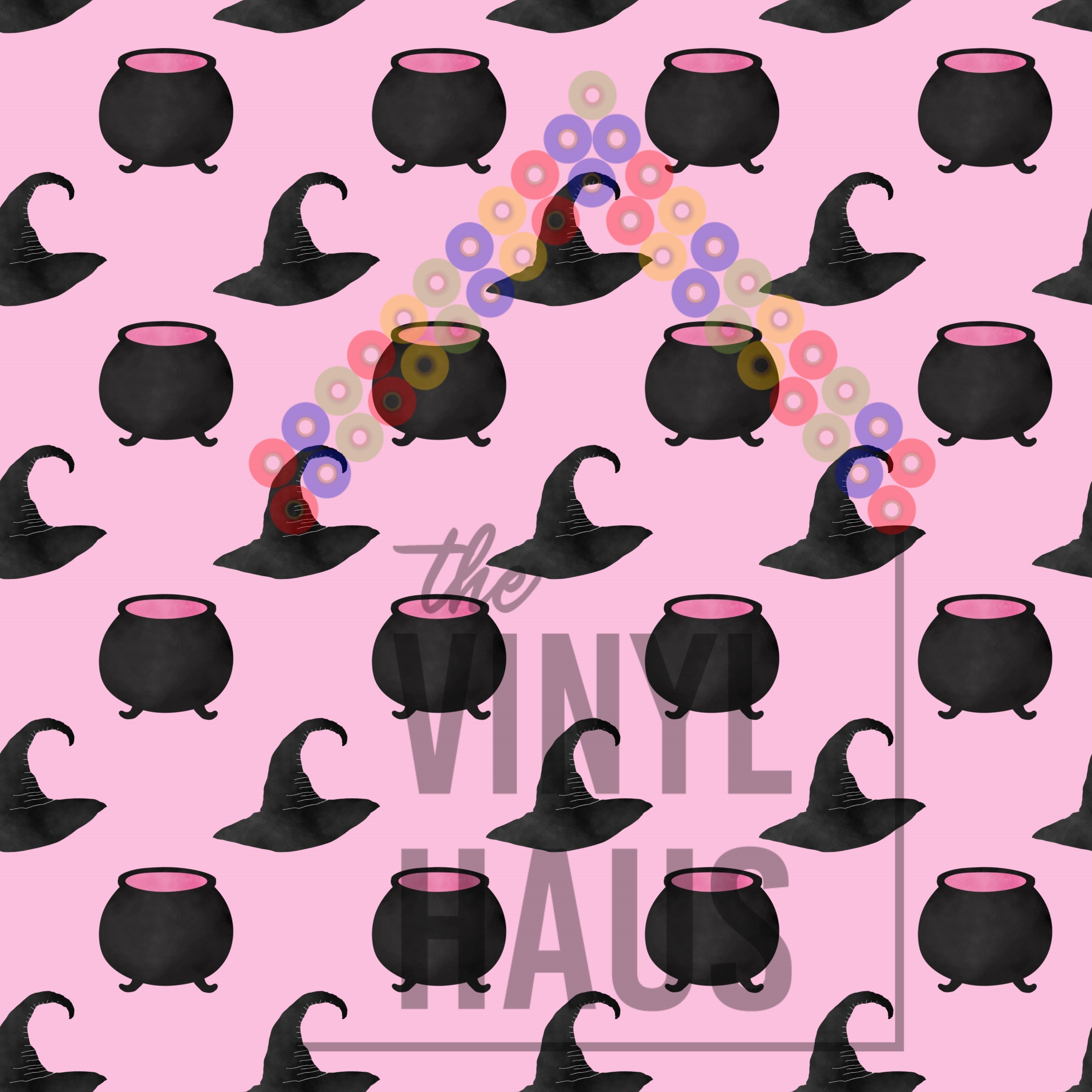 Cauldron & Witch Hat Pink Background Pattern Vinyl 12" x 12" - The Vinyl Haus Main image