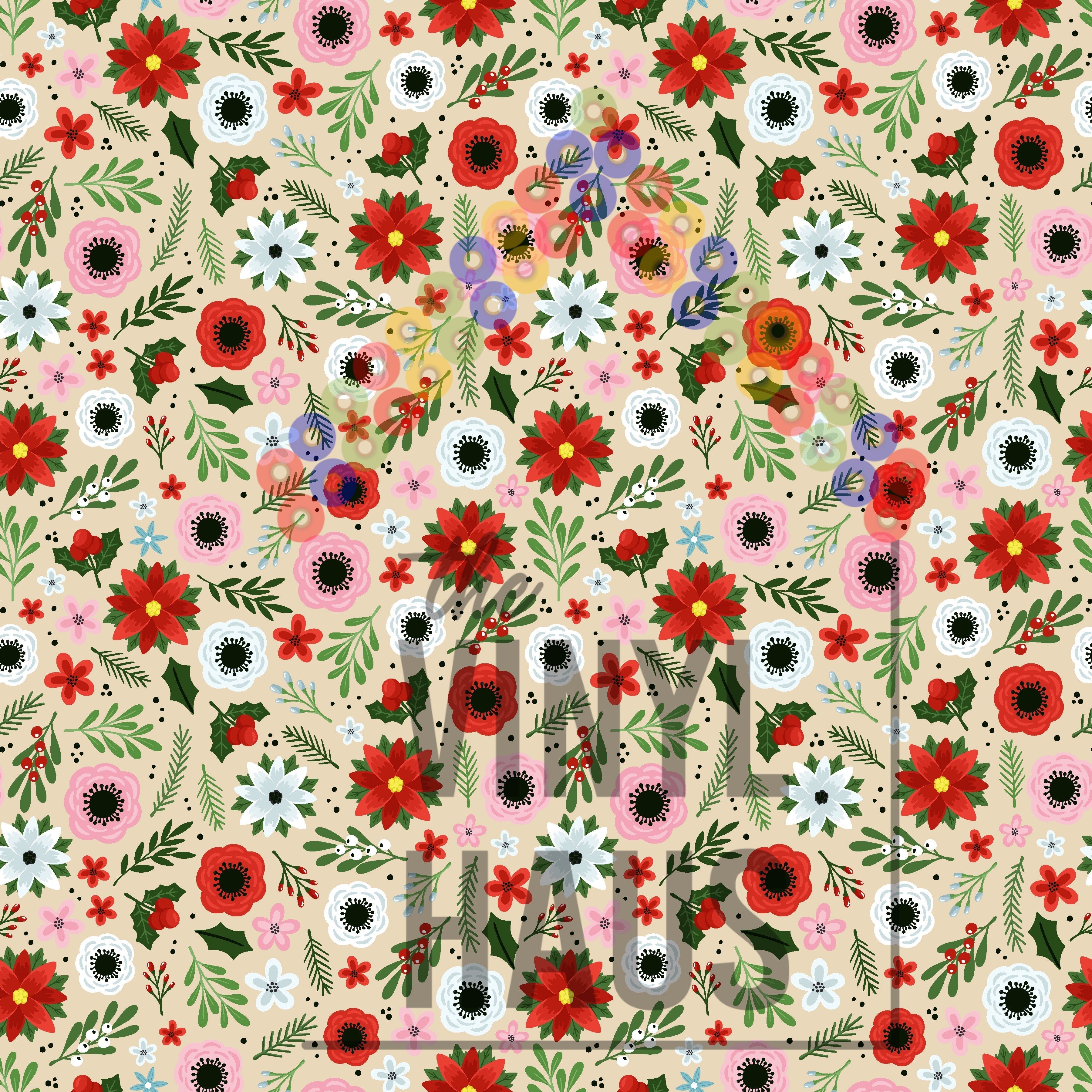 Christmas Floral Pattern Vinyl 12" x 12" - The Vinyl Haus