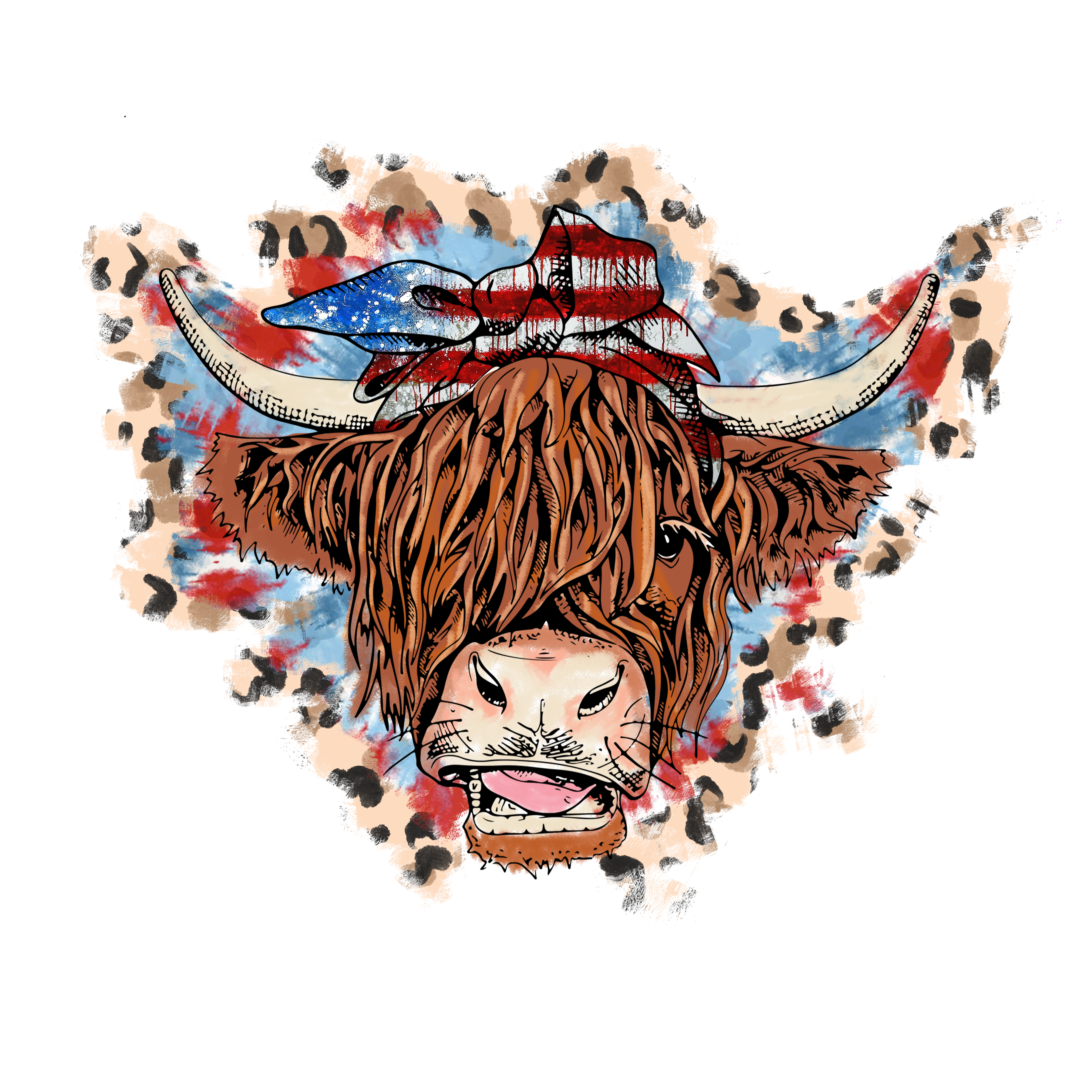 Sublimation Prints -Patriotic Highland Cow - The Vinyl Haus Main image