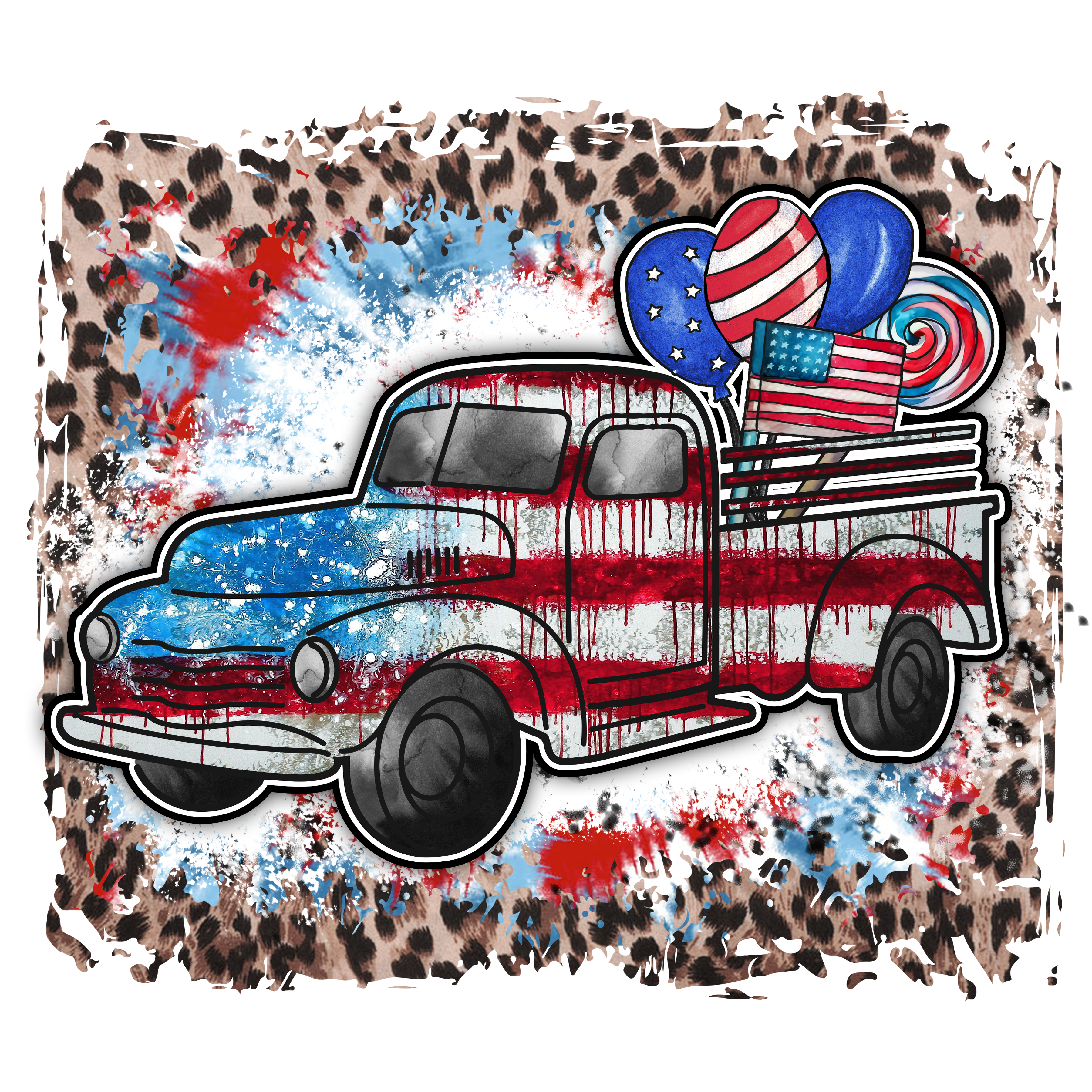 Sublimation Prints -Patriotic Antique Car and Flag - The Vinyl Haus Main image