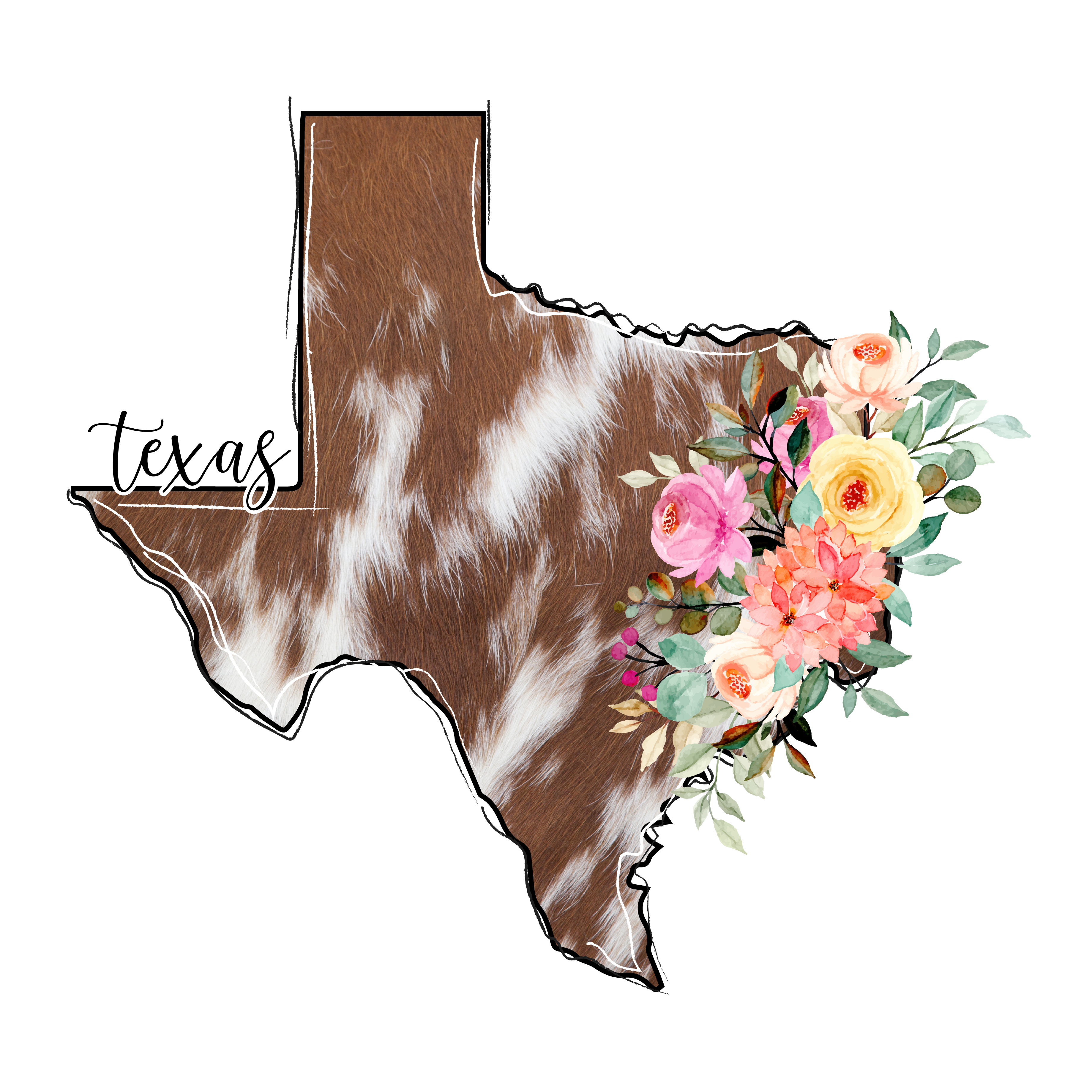 Sublimation Prints - Texas Cowhide Floral - The Vinyl Haus Main image