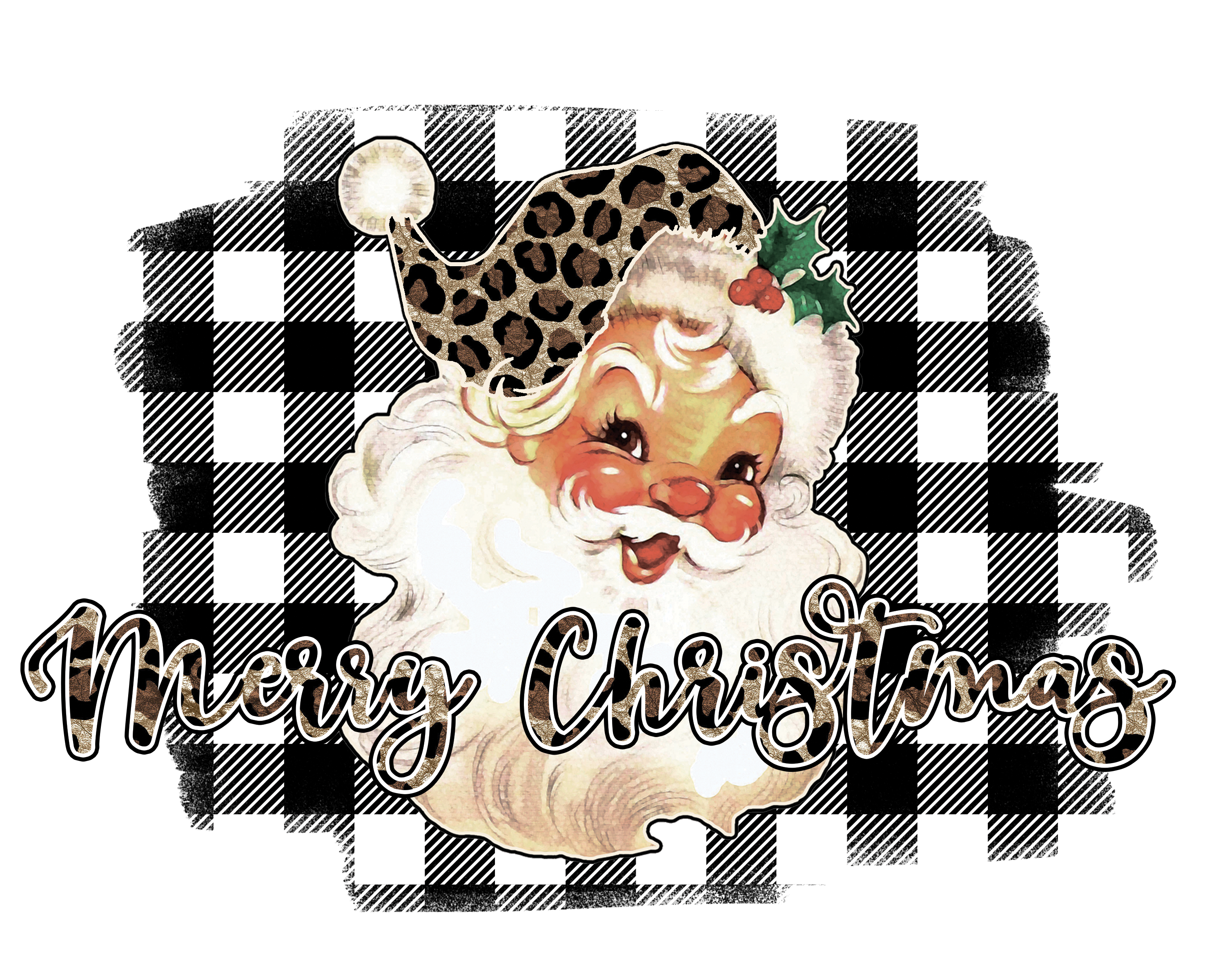 Sublimation Prints - Vintage Santa White Buffalo Plaid Background - The Vinyl Haus Main image