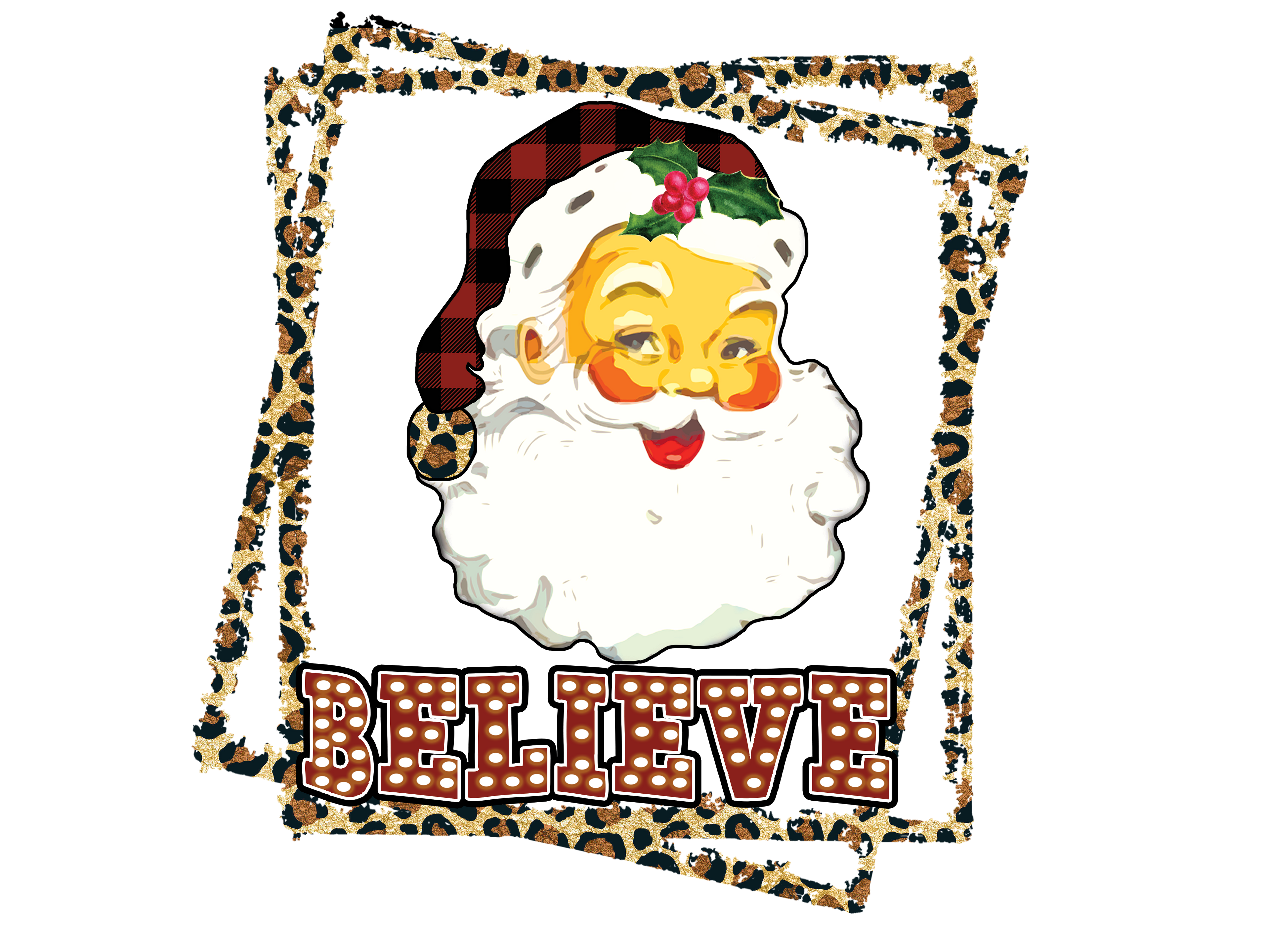 HTV Prints - Vintage Santa in Leopard Frame - The Vinyl Haus