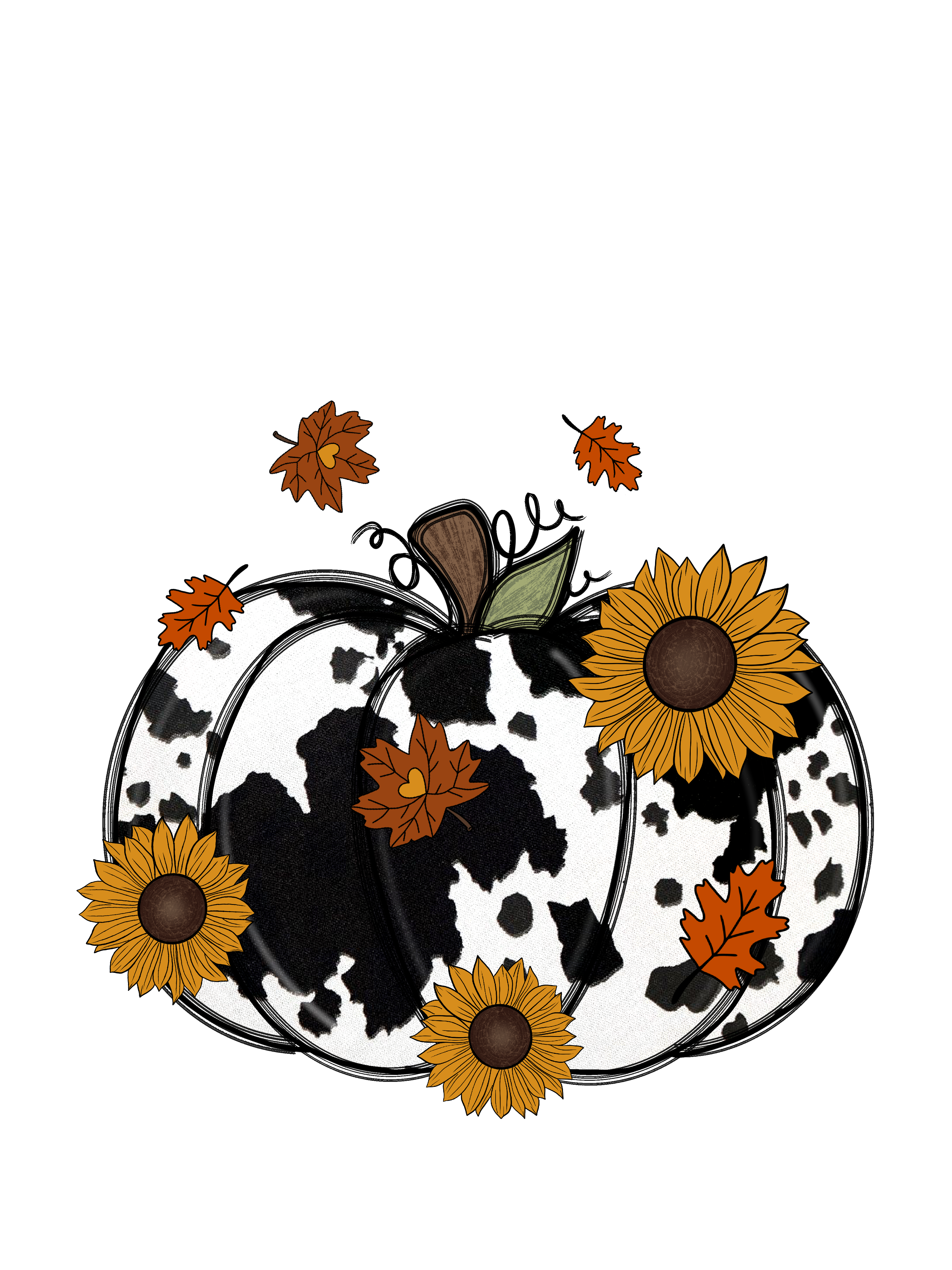 Sublimation Prints - Cowhide Pumpkin With Sunflowers - The Vinyl Haus Main image