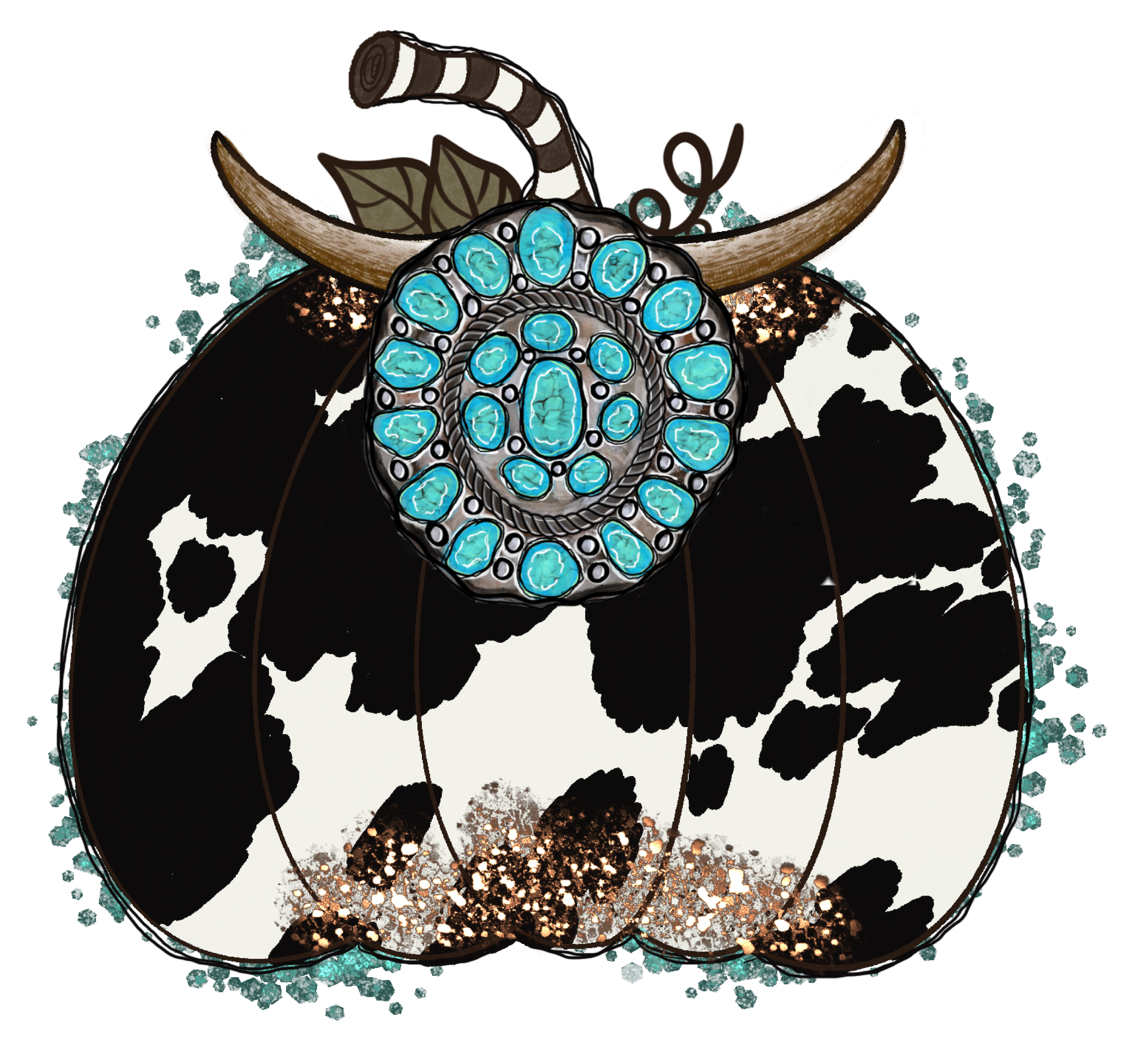 Sublimation Prints - Cowhide and Turquoise Pumpkin - The Vinyl Haus Main image