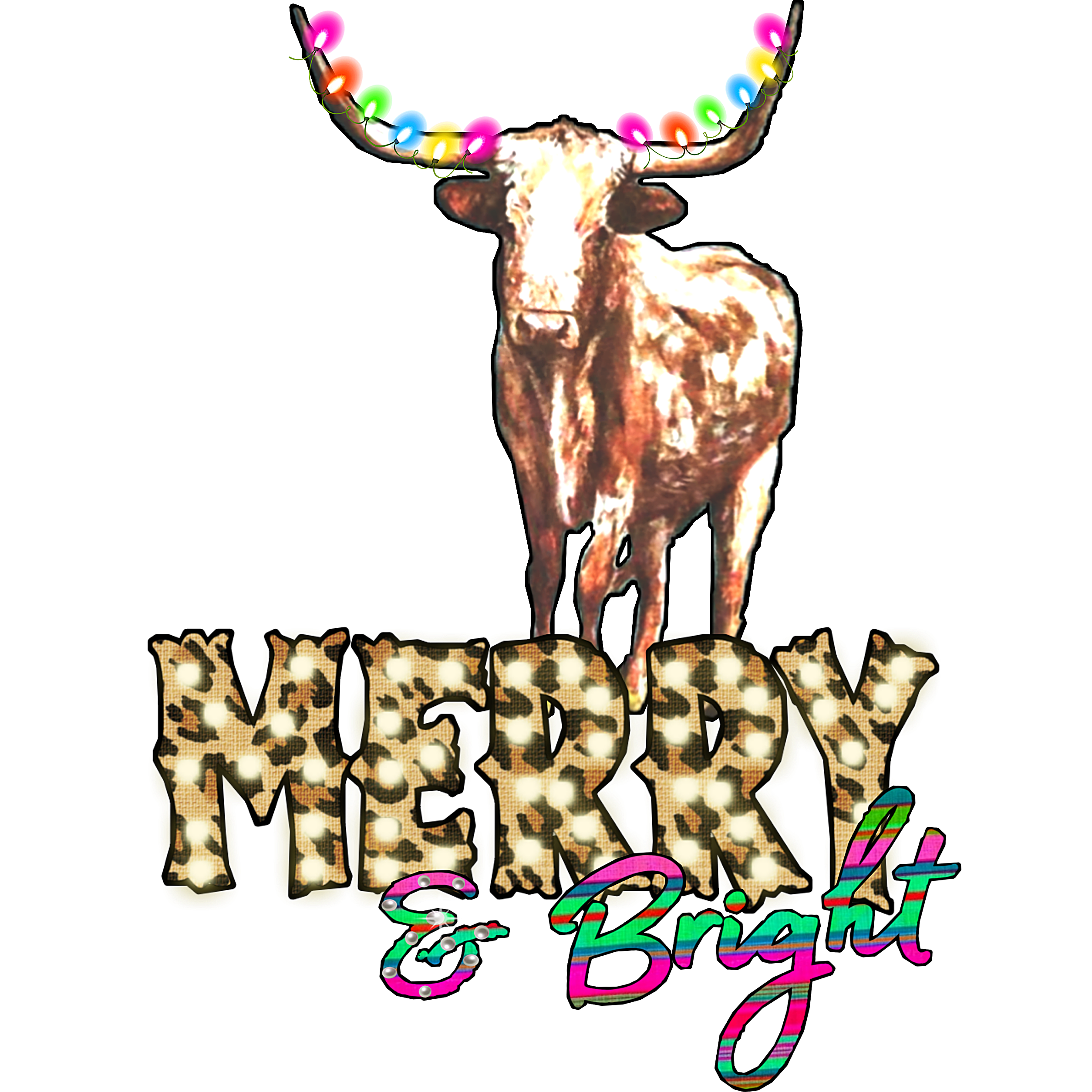 Sublimation Prints - Merry And Bright Cow - The Vinyl Haus