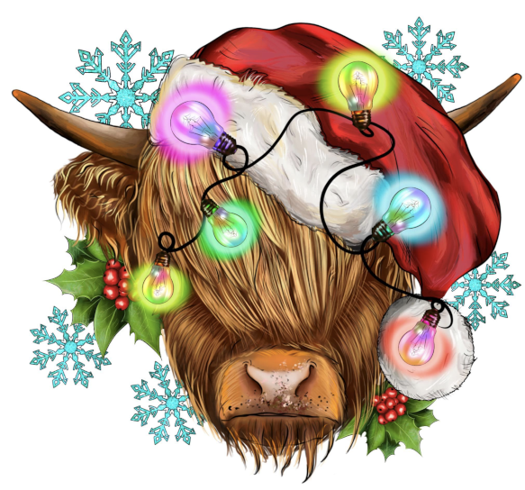 HTV Prints - Highland Cow With Lights - The Vinyl Haus Main image