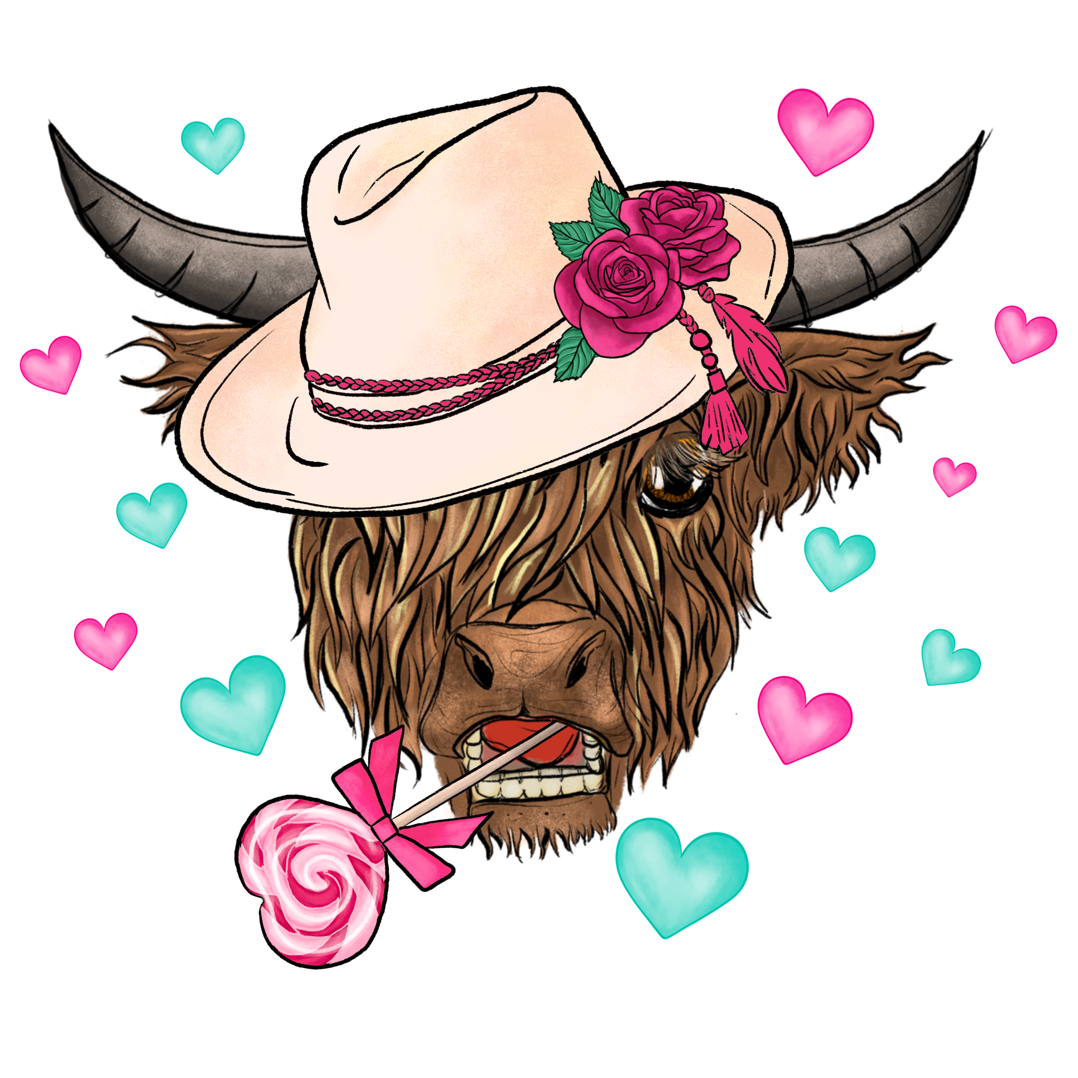 HTV Prints - Valentine Highland Cow - The Vinyl Haus Main image
