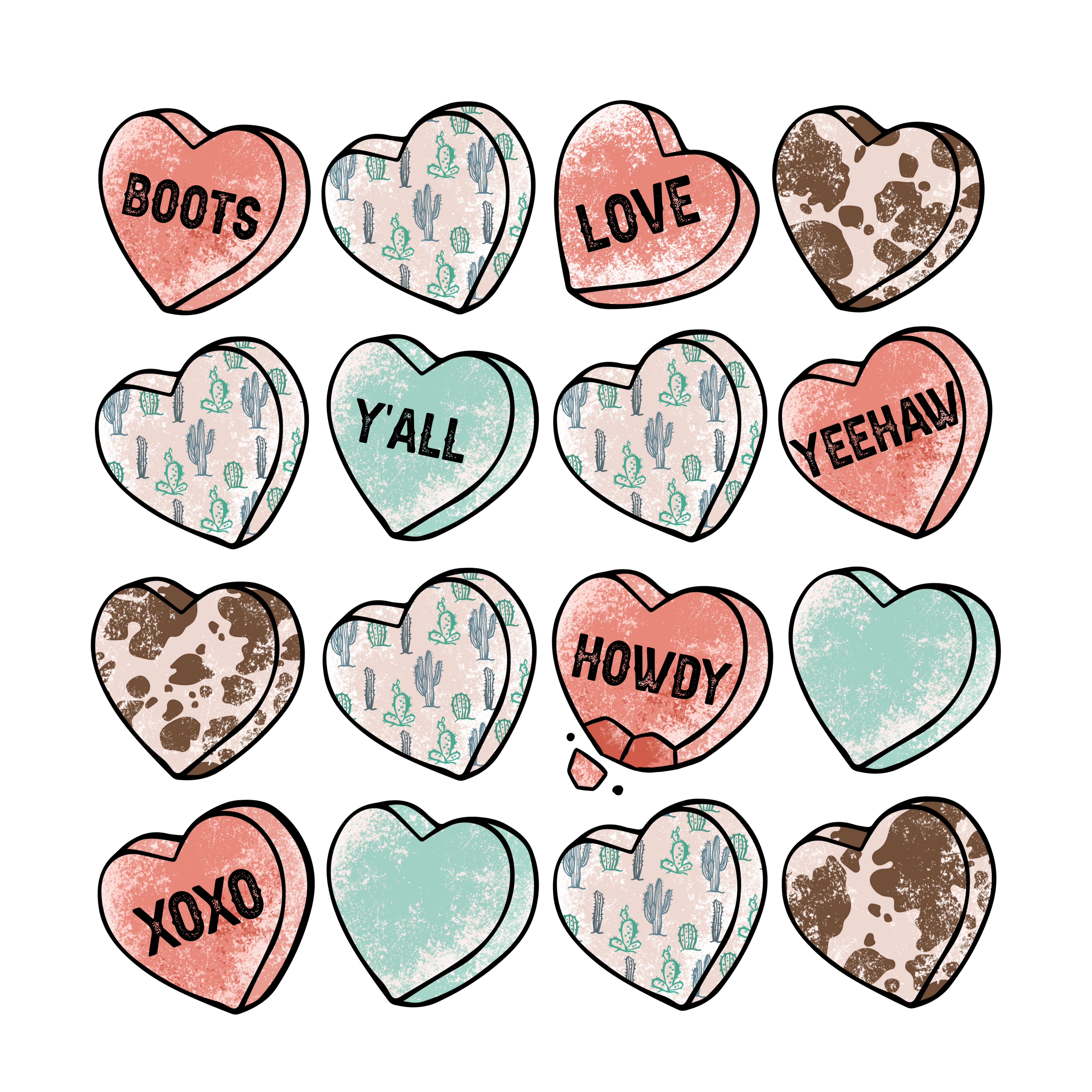 Sublimation Prints - Western Valentine Hearts - The Vinyl Haus