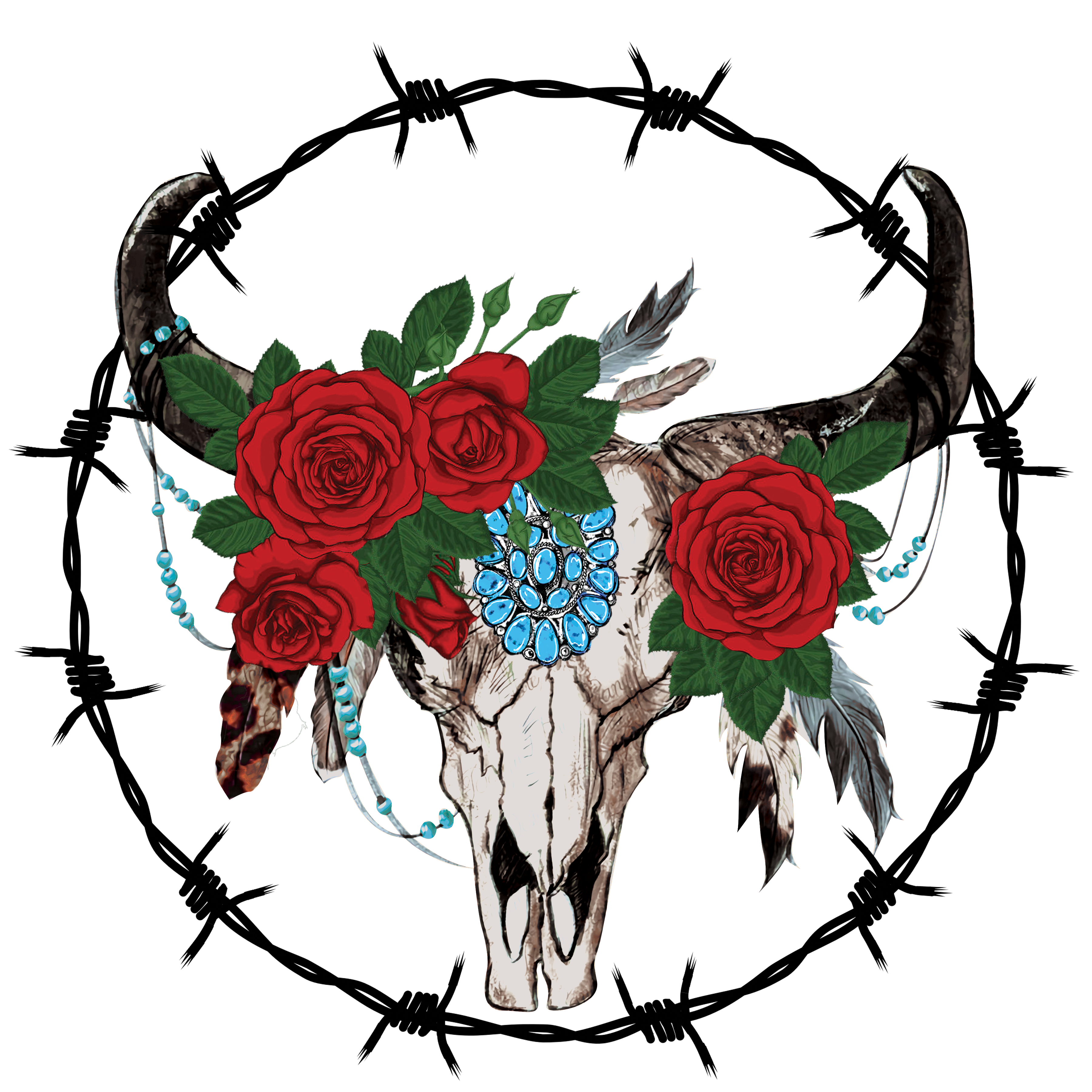 Sublimation Prints - Cow Skull and Roses - The Vinyl Haus