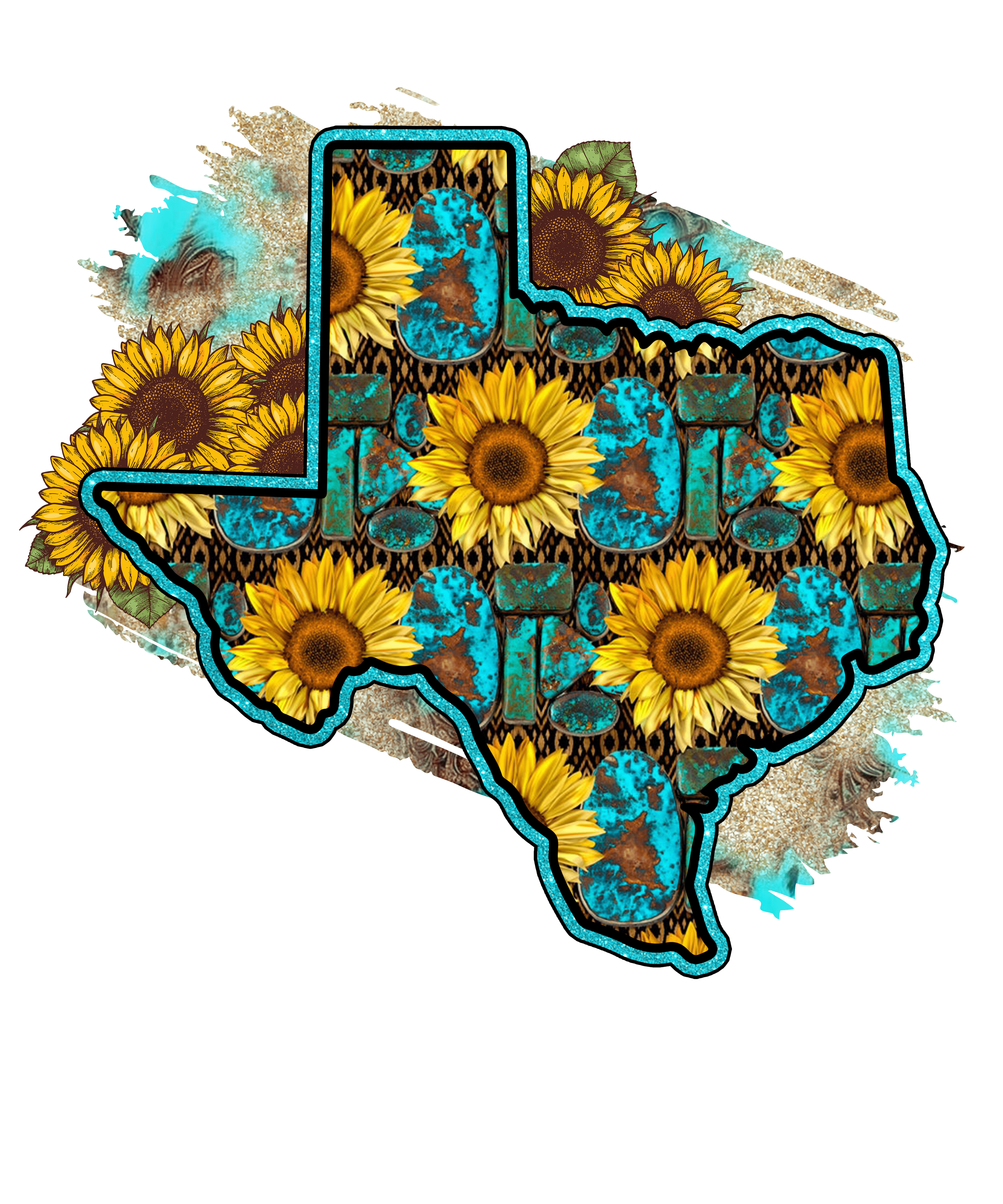 Sublimation Prints - Texas Turquoise and Sunflowers - The Vinyl Haus Main image