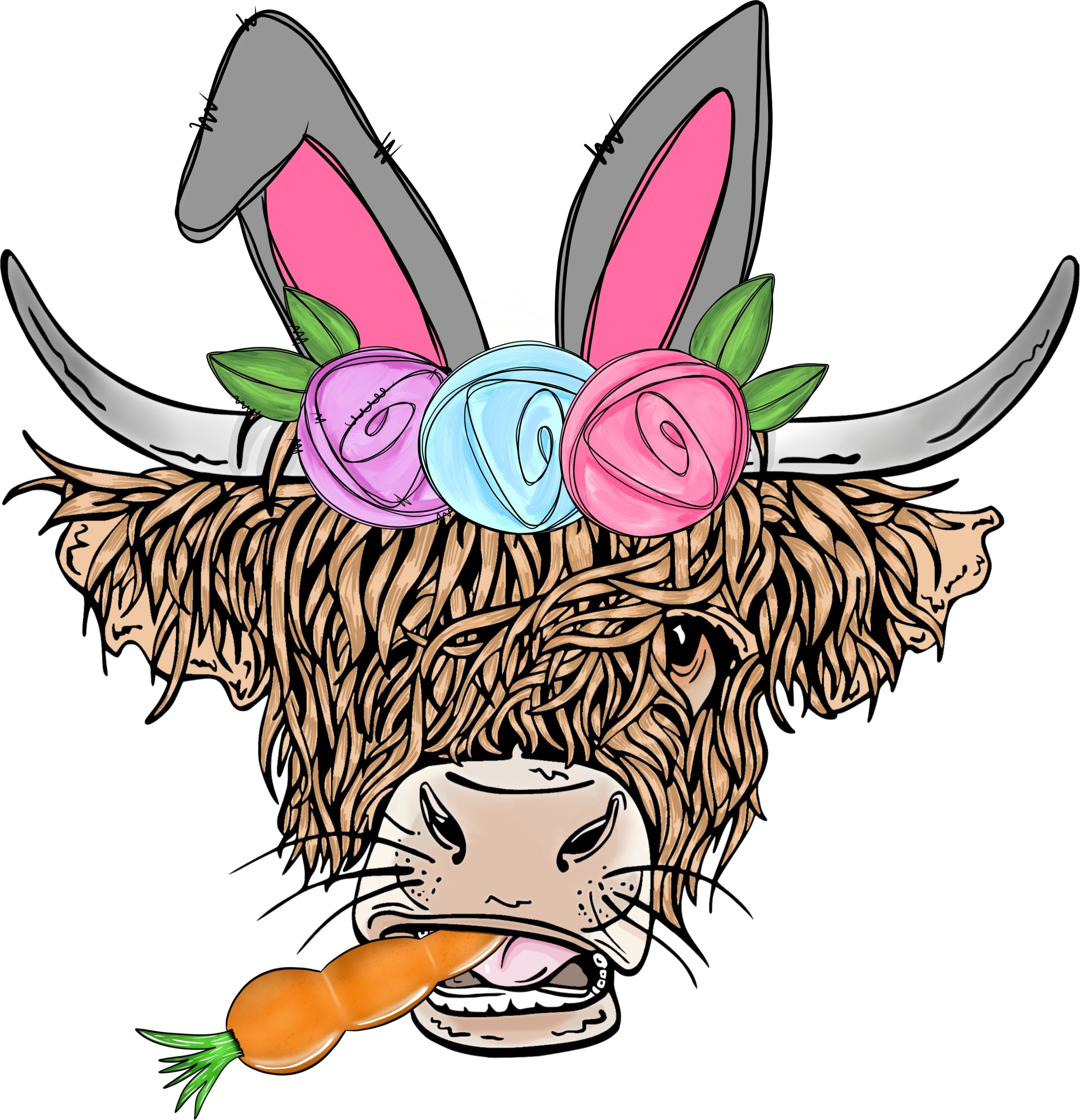 HTV Prints - Easter Highland Cow - The Vinyl Haus