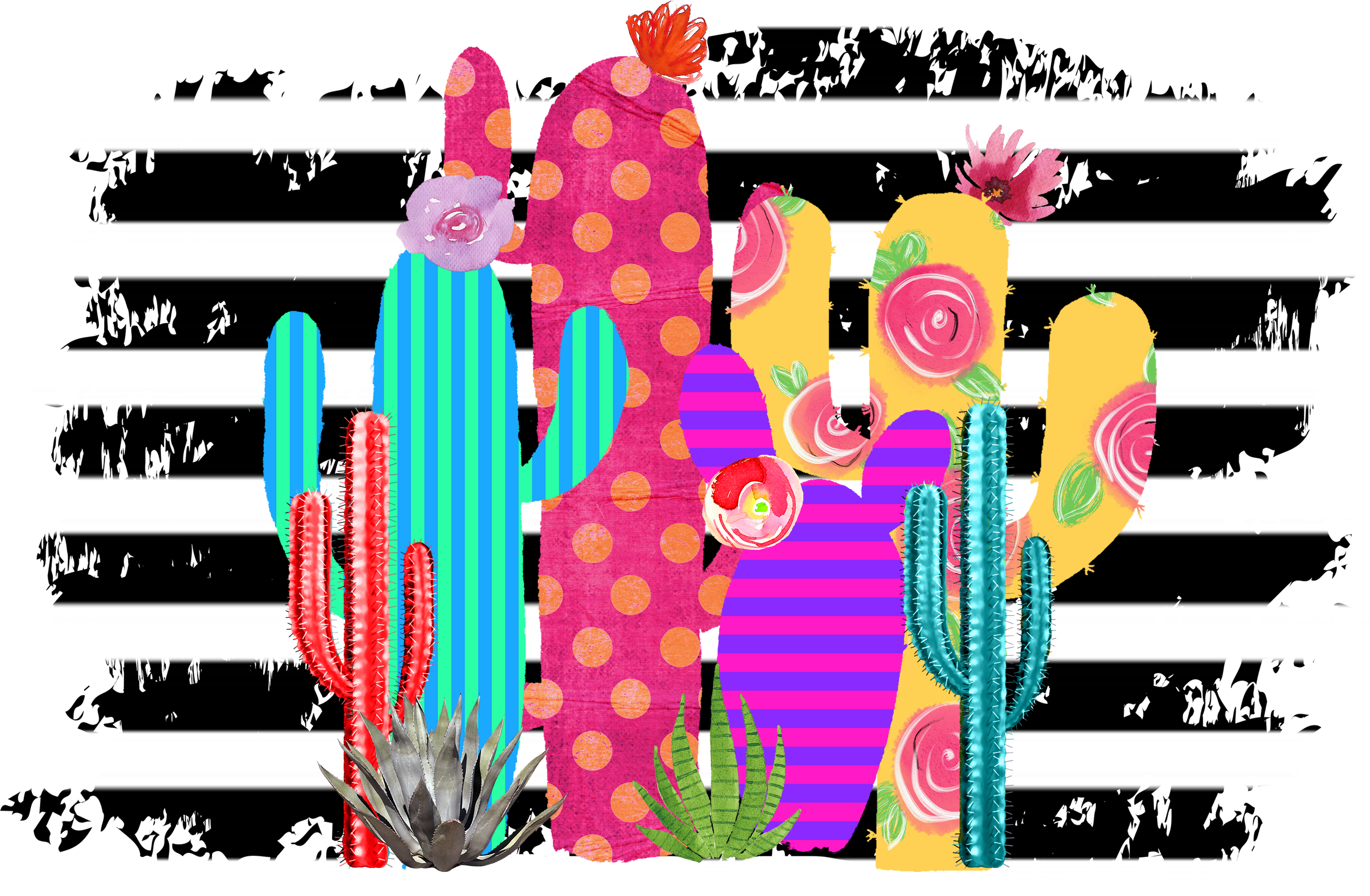 Sublimation Prints - Cactuses on Stripes - The Vinyl Haus Main image