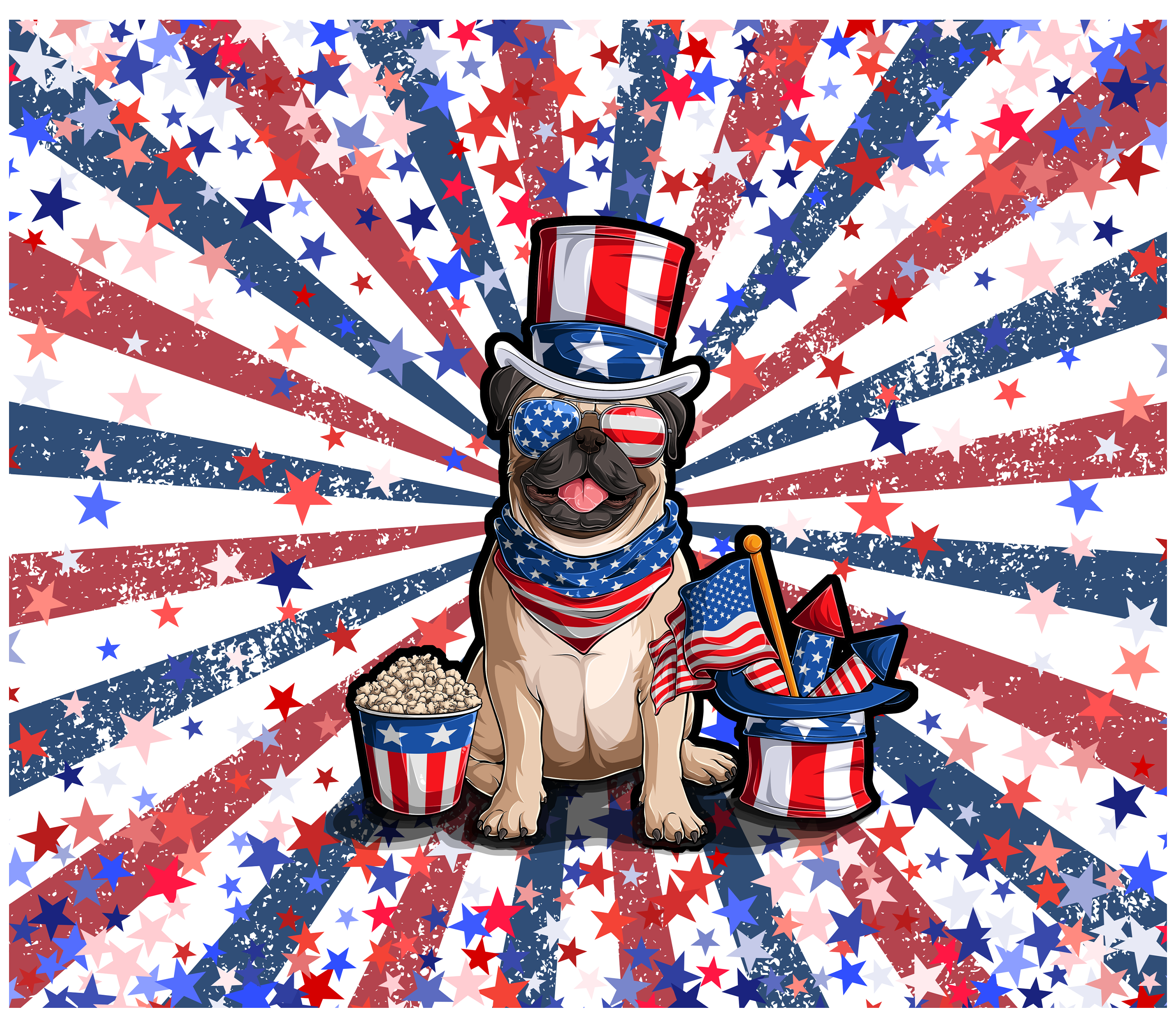 Sublimation Tumbler Wrap - 4th of July Burst With Pug - The Vinyl Haus Main image