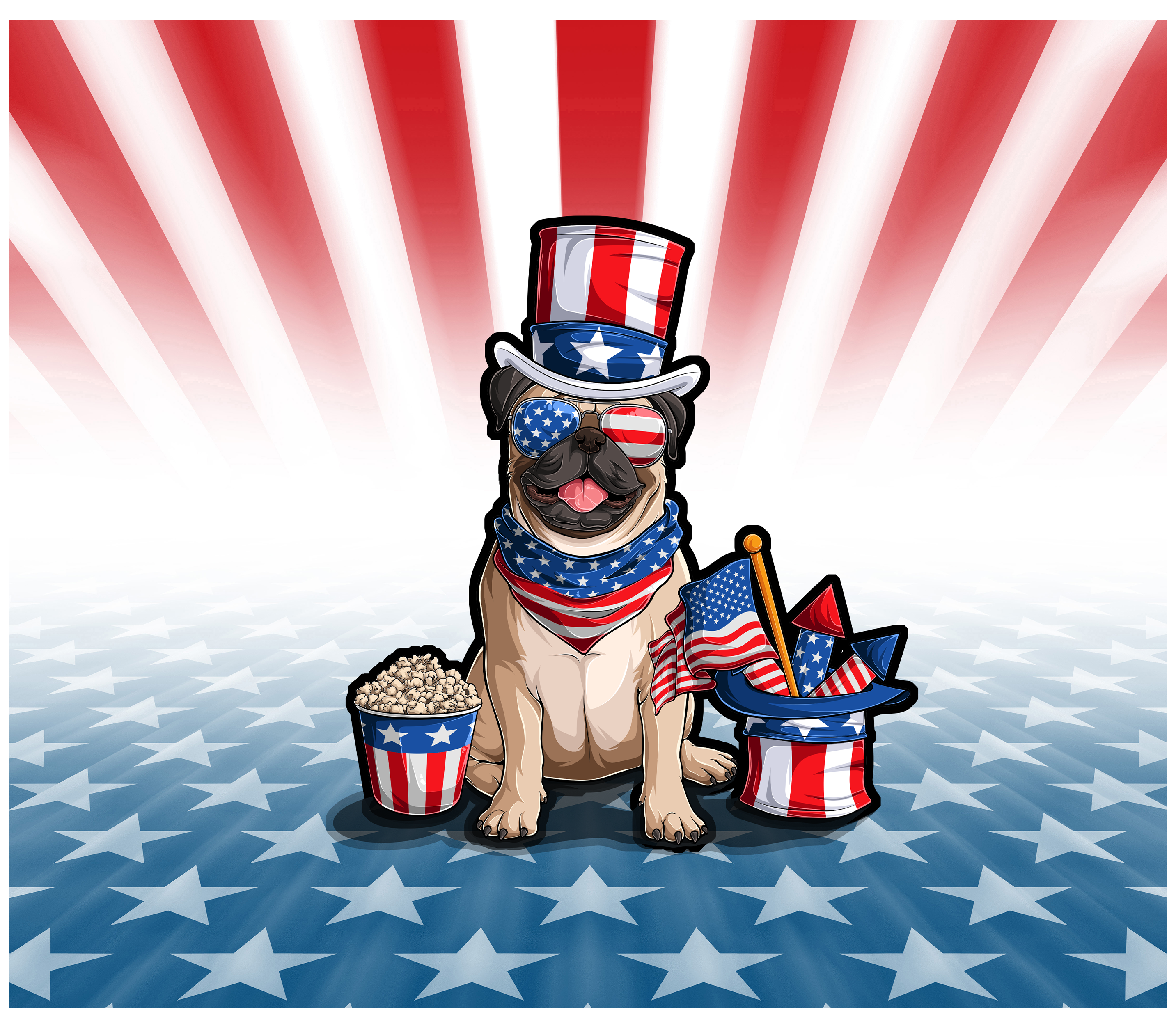 Sublimation Tumbler Wrap - 4th of July Flag Burst With Pug - The Vinyl Haus Main image