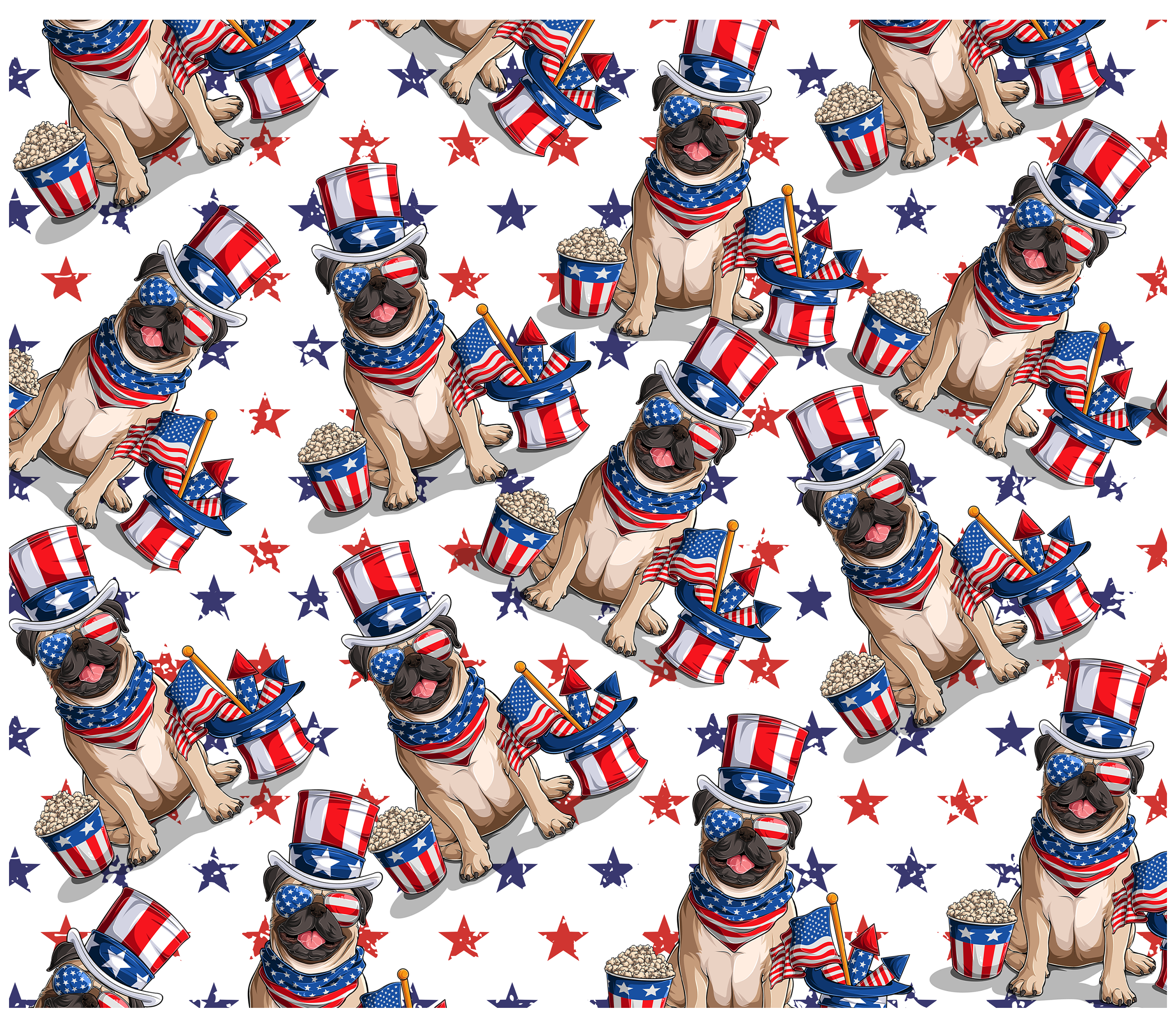 Sublimation Tumbler Wrap - 4th of July Pugs - The Vinyl Haus Main image