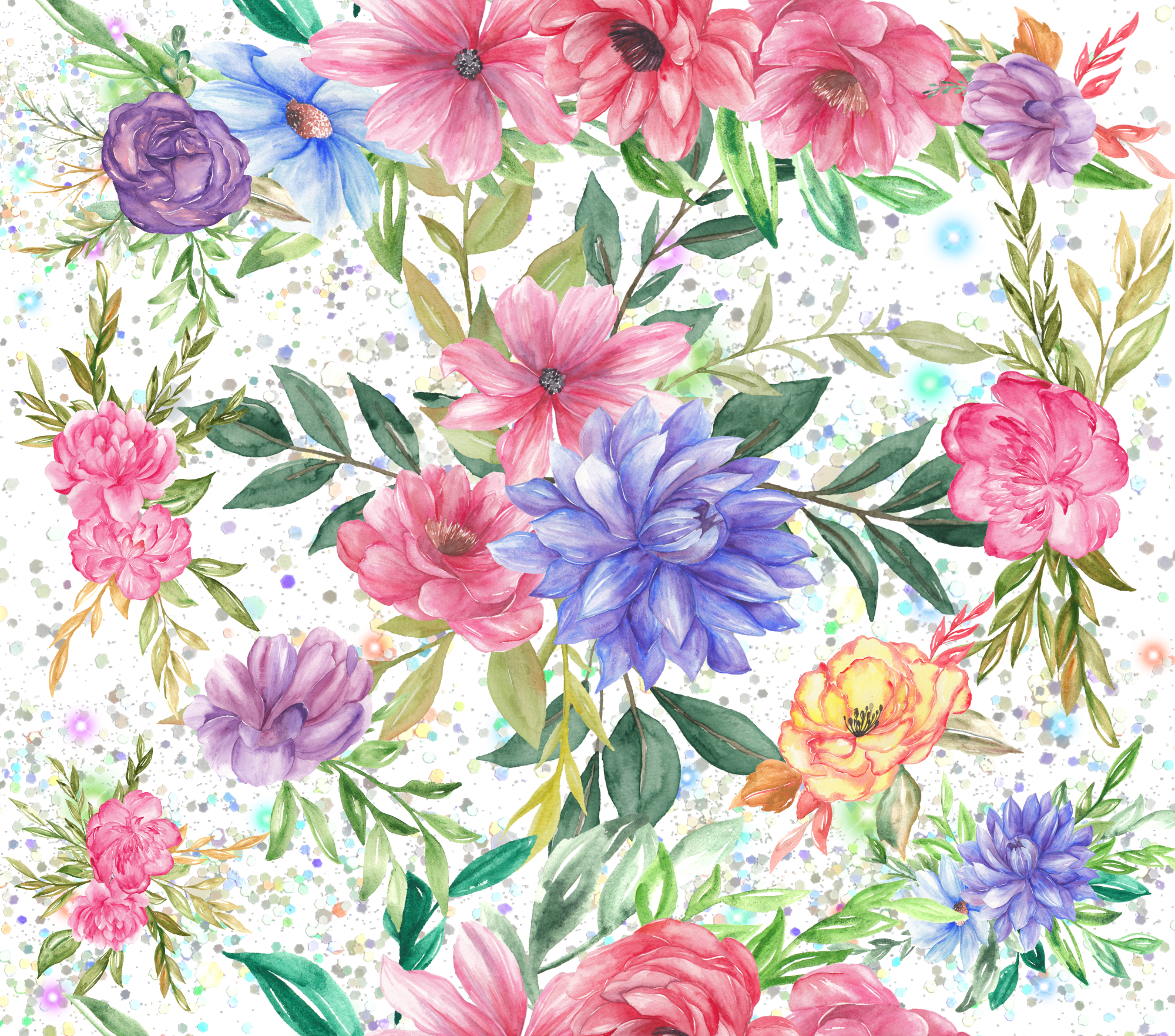 Sublimation Tumbler Wrap - Multicolored Flowers - The Vinyl Haus Main image