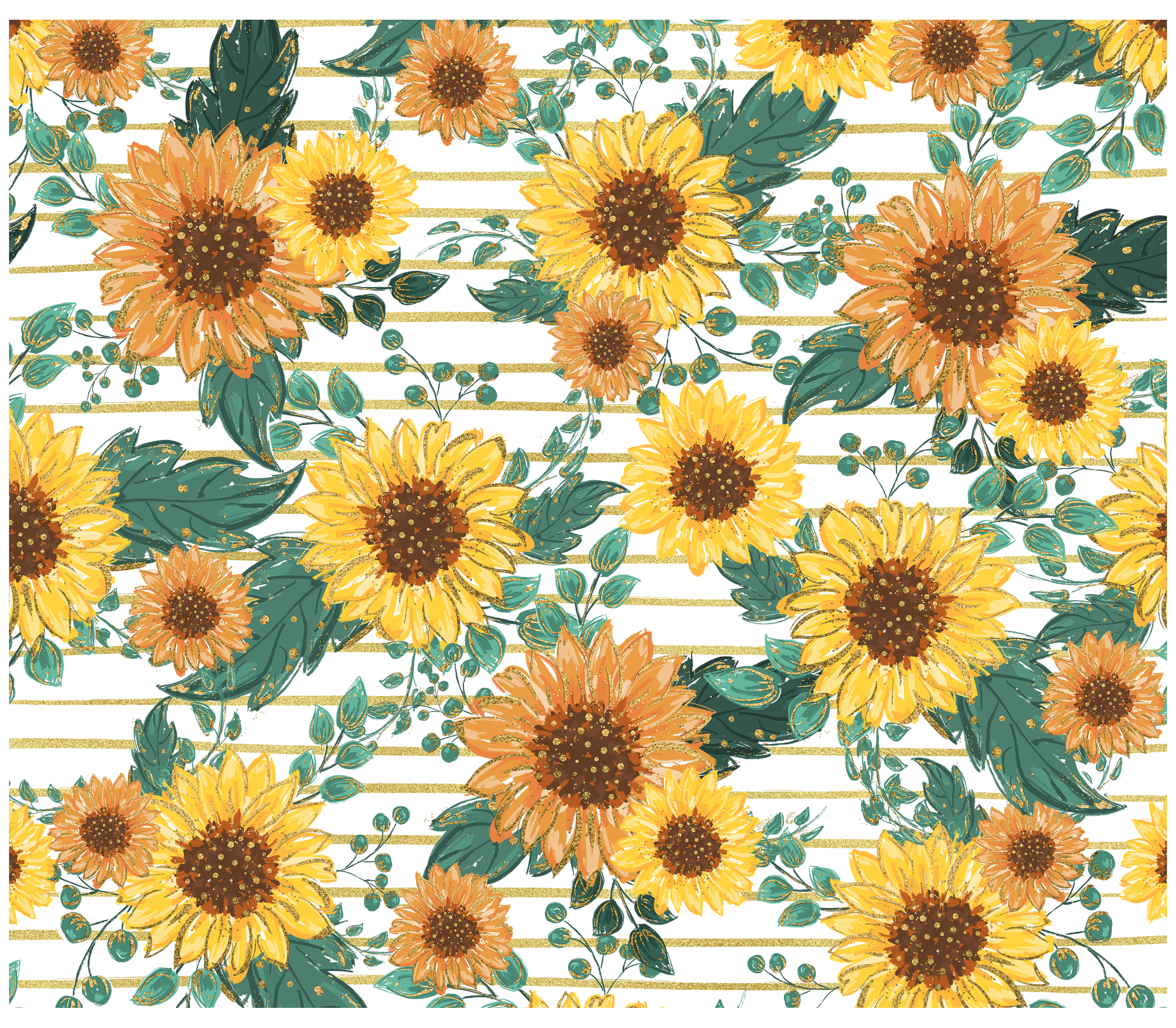 Sublimation Tumbler Wrap - Sunflowers on Stripes - The Vinyl Haus Main image