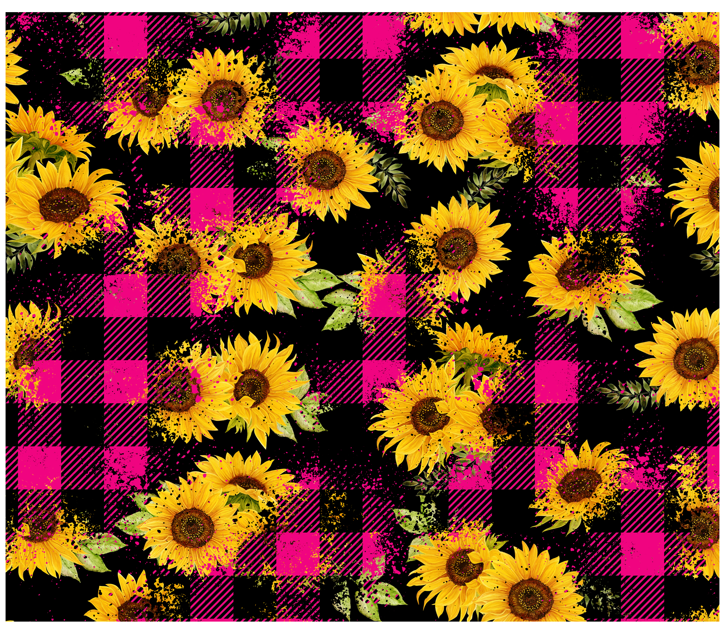 Sublimation Tumbler Wrap - Sunflowers on Pink Buffalo Plaid - The Vinyl Haus Main image