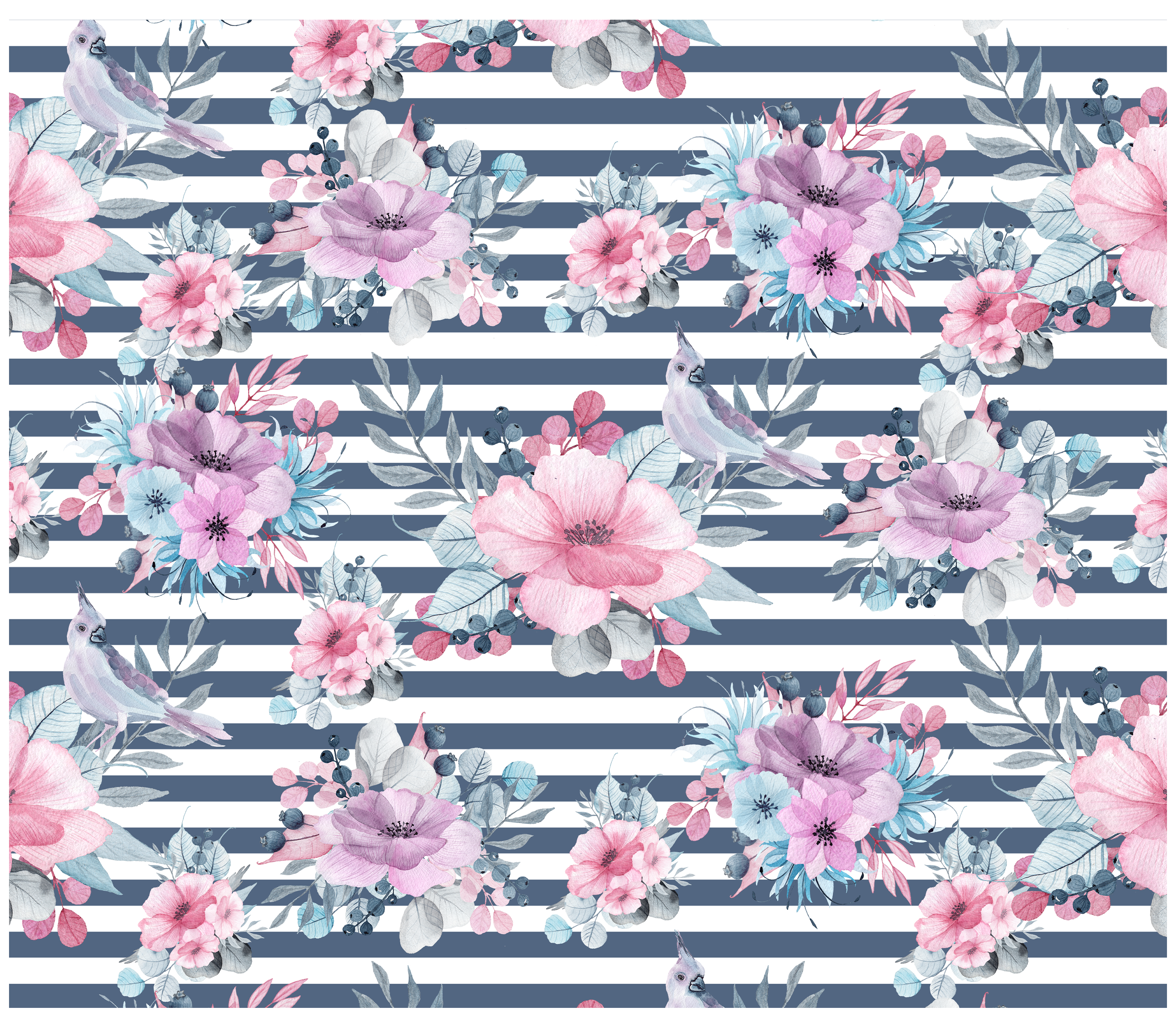 Sublimation Tumbler Wrap - Flowers on Black Stripes - The Vinyl Haus
