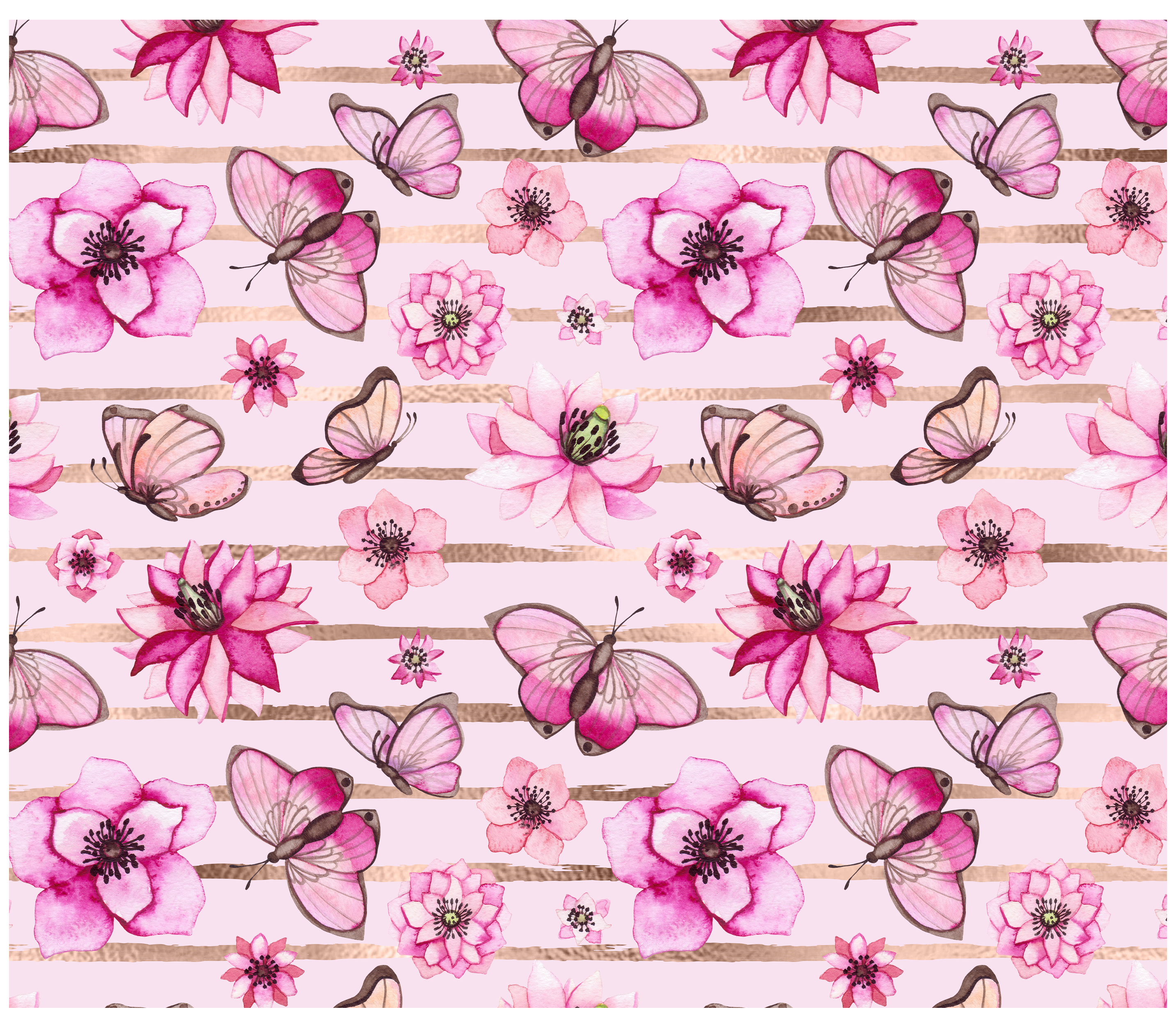 Sublimation Tumbler Wrap - Flowers and Butterflies on Stripes - The Vinyl Haus