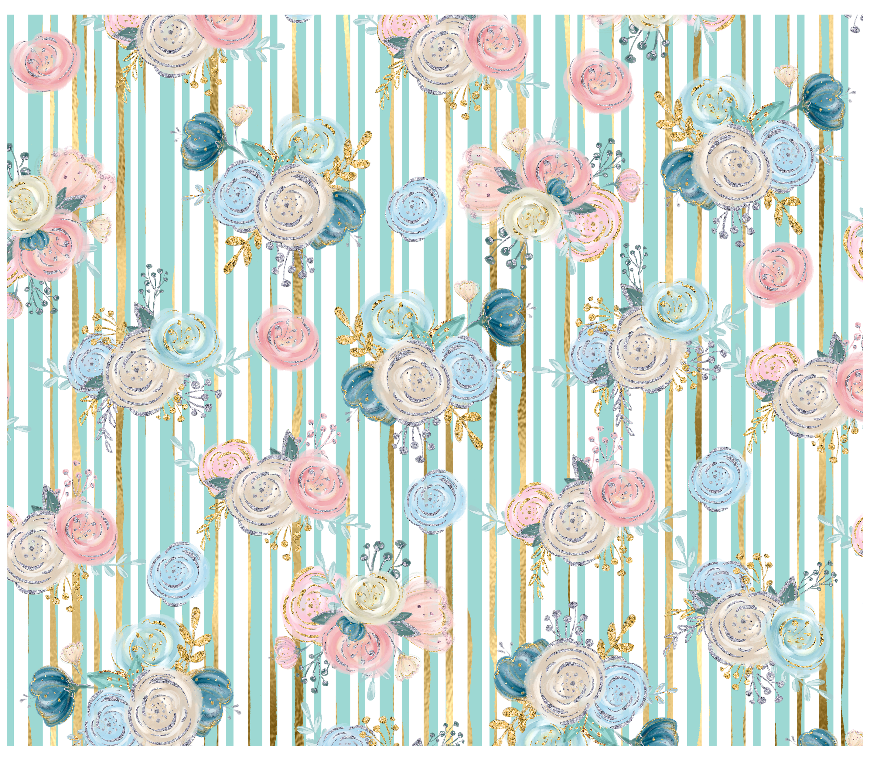 Sublimation Tumbler Wrap - Pastel Flowers on Stripes - The Vinyl Haus Main image