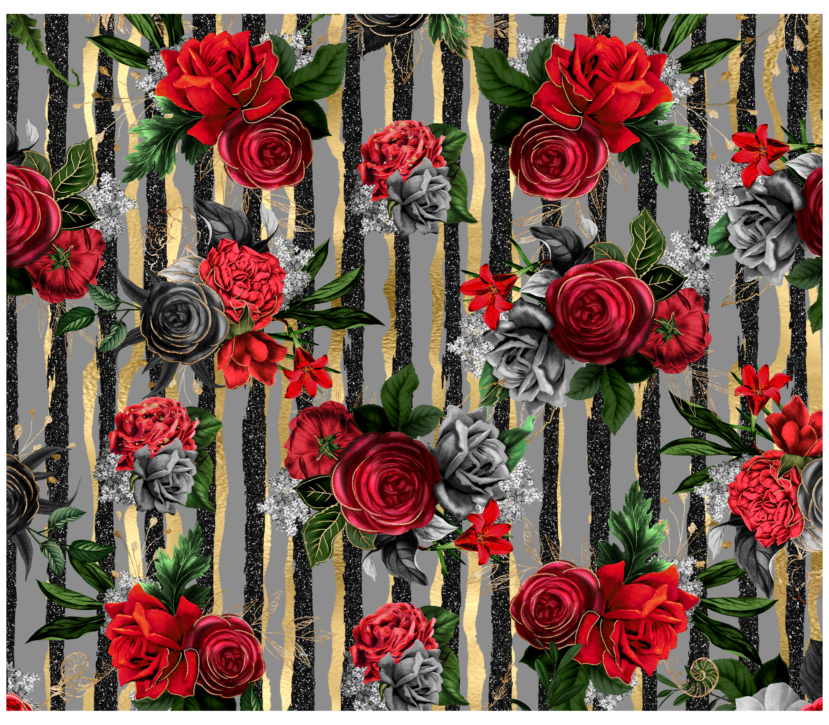 Sublimation Tumbler Wrap - Roses on Black Stripes - The Vinyl Haus Main image