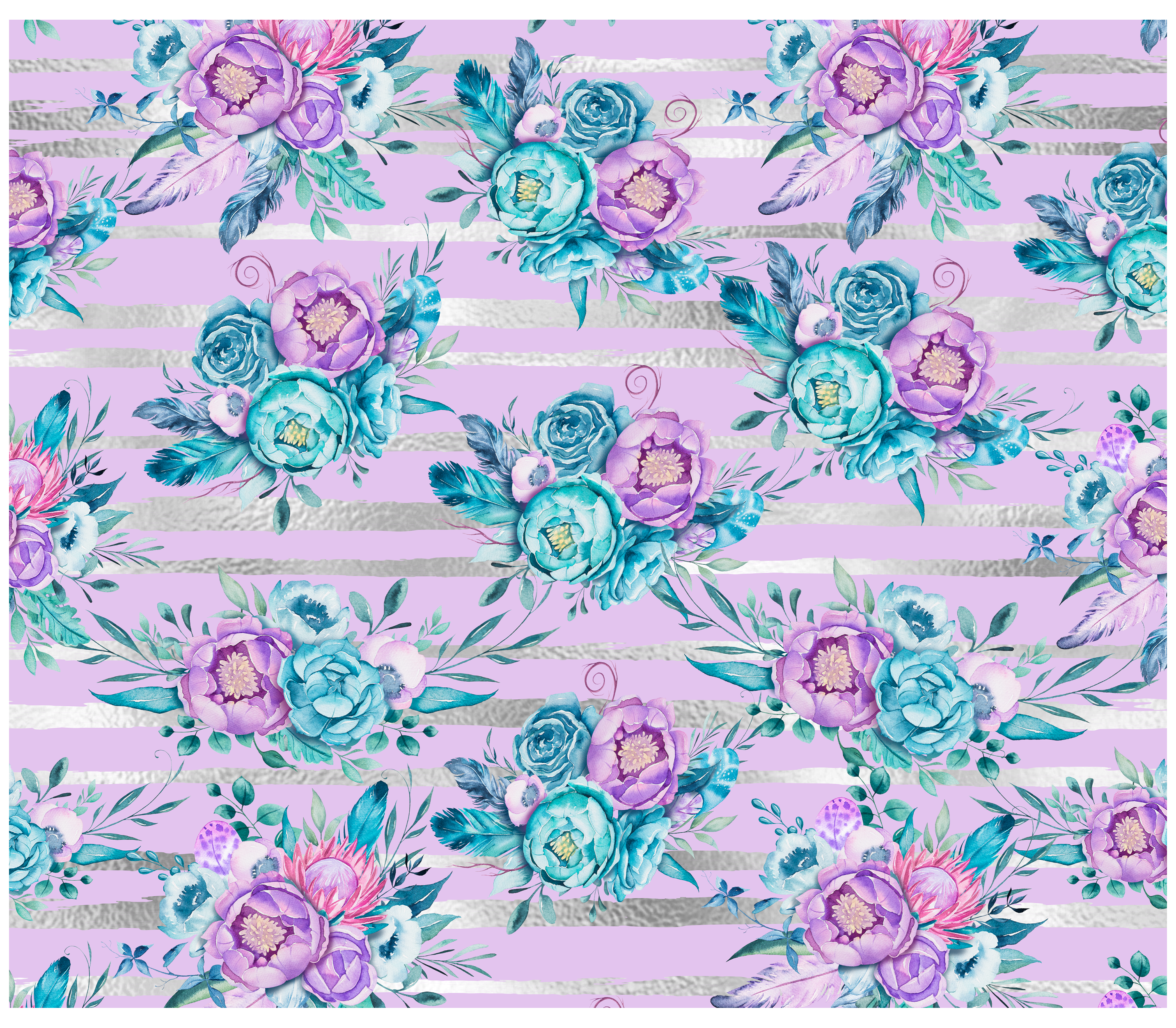 Sublimation Tumbler Wrap - Pink and Blue Roses on Stripes - The Vinyl Haus Main image