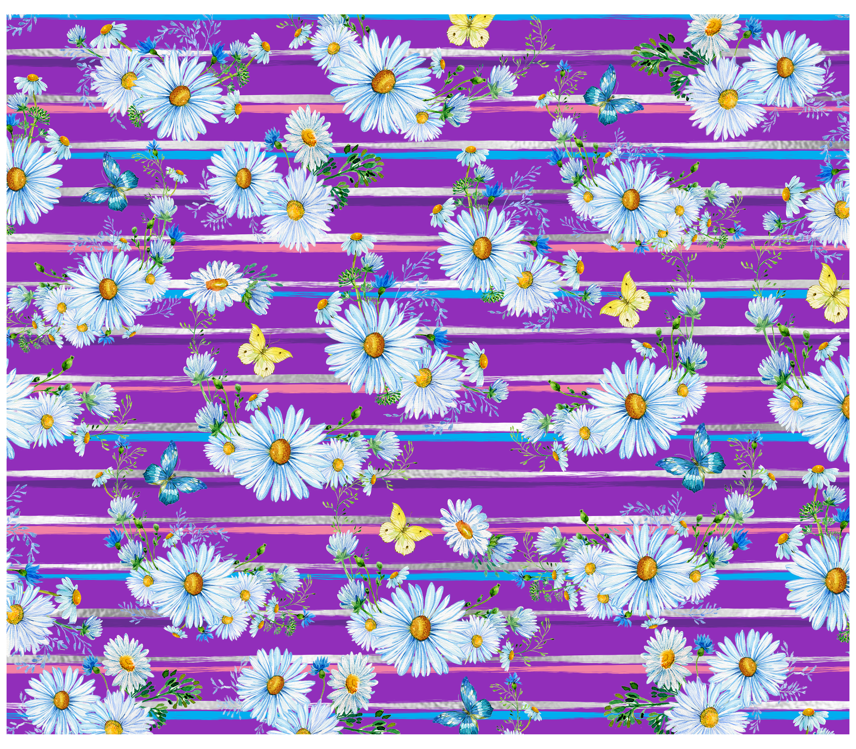 Sublimation Tumbler Wrap - Daisies on Purple Stripes - The Vinyl Haus