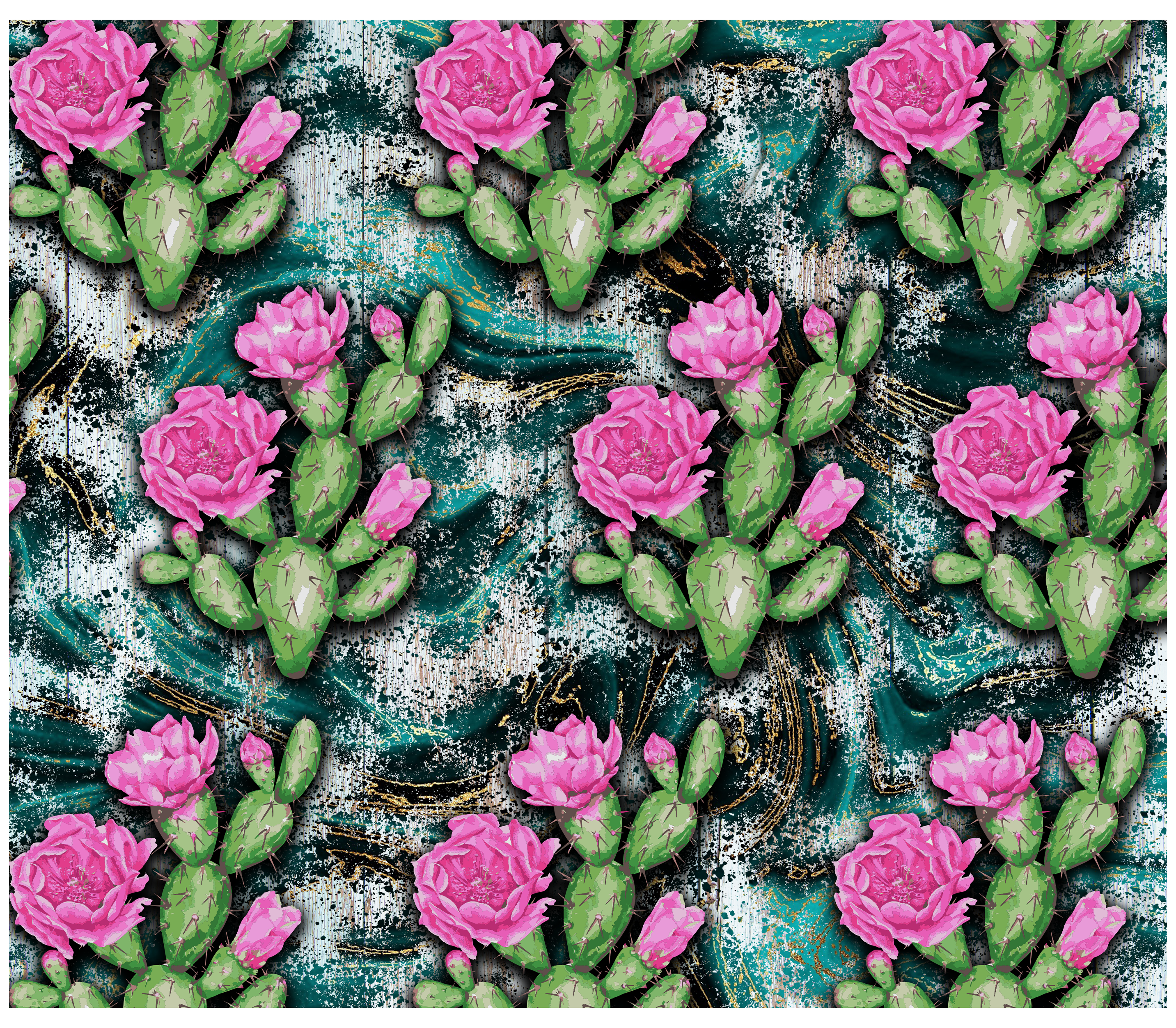 Sublimation Tumbler Wrap - Cactuses on Woodgrain - The Vinyl Haus Main image