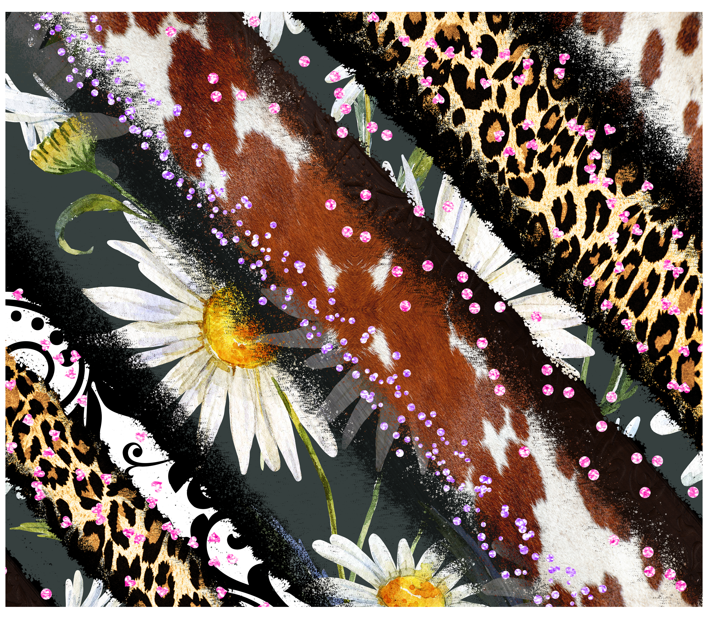 Sublimation Tumbler Wrap - Daisies and Animal Print Stripes - The Vinyl Haus Main image