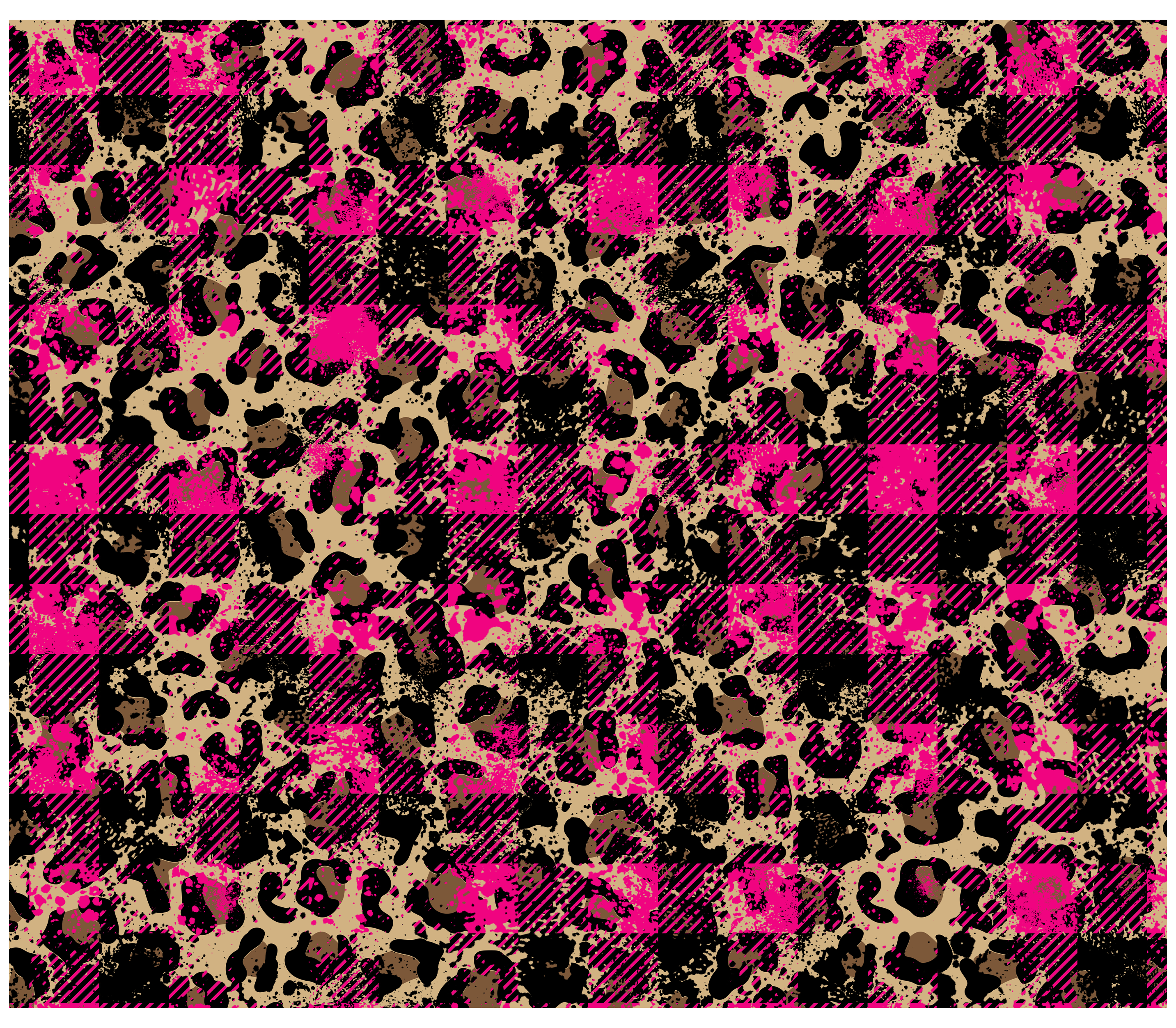 Sublimation Tumbler Wrap - Pink Buffalo Plaid and Leopard Stripes - The Vinyl Haus Main image