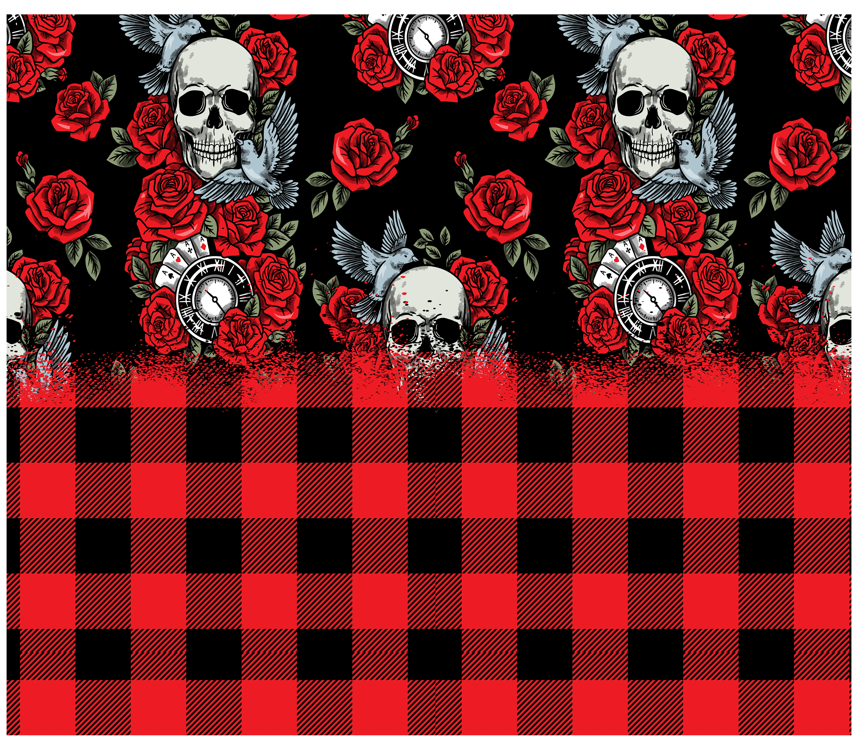 Sublimation Tumbler Wrap - Buffalo Plaid and Skulls - The Vinyl Haus
