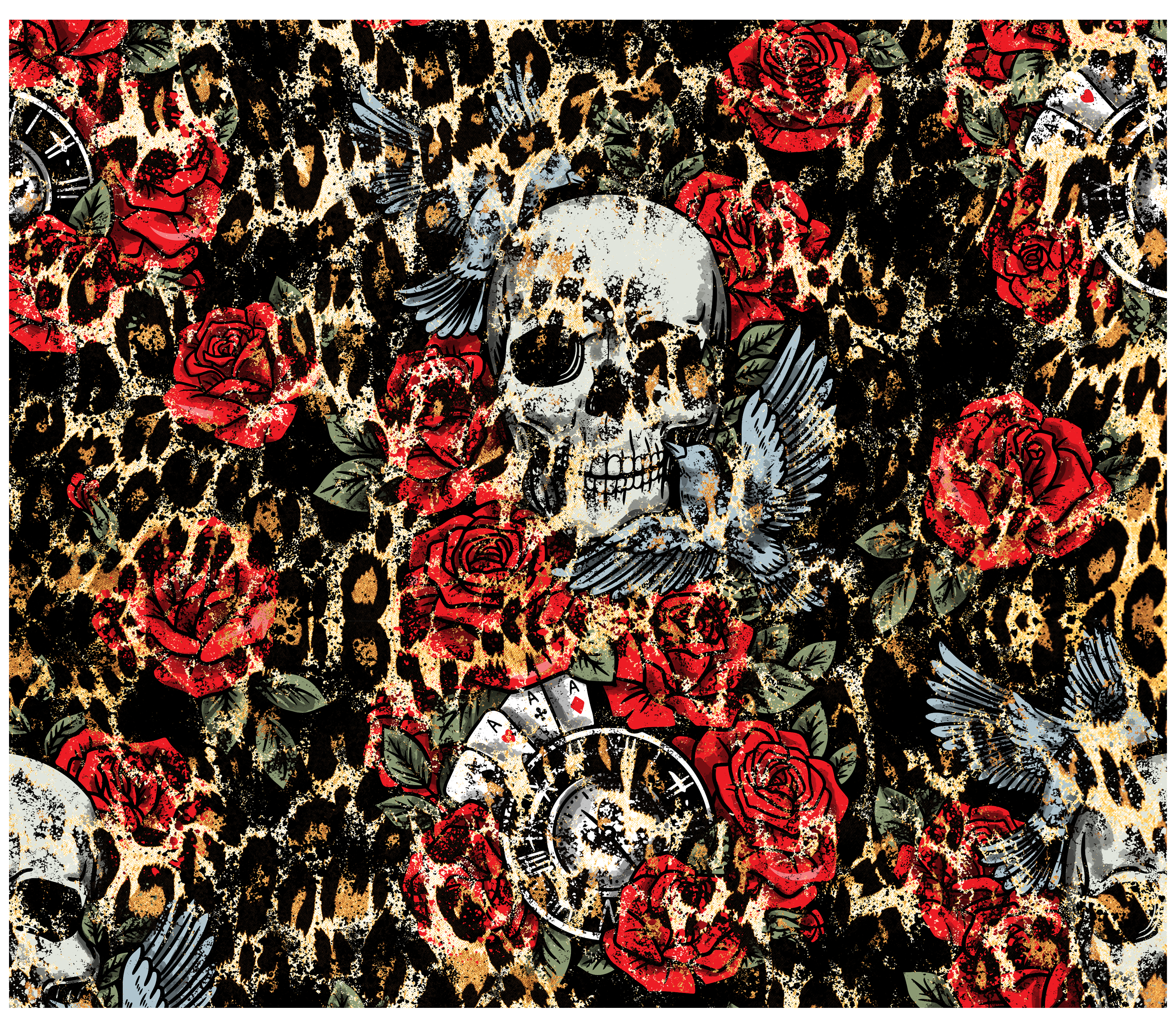Sublimation Tumbler Wrap - Skulls and Roses - The Vinyl Haus Main image