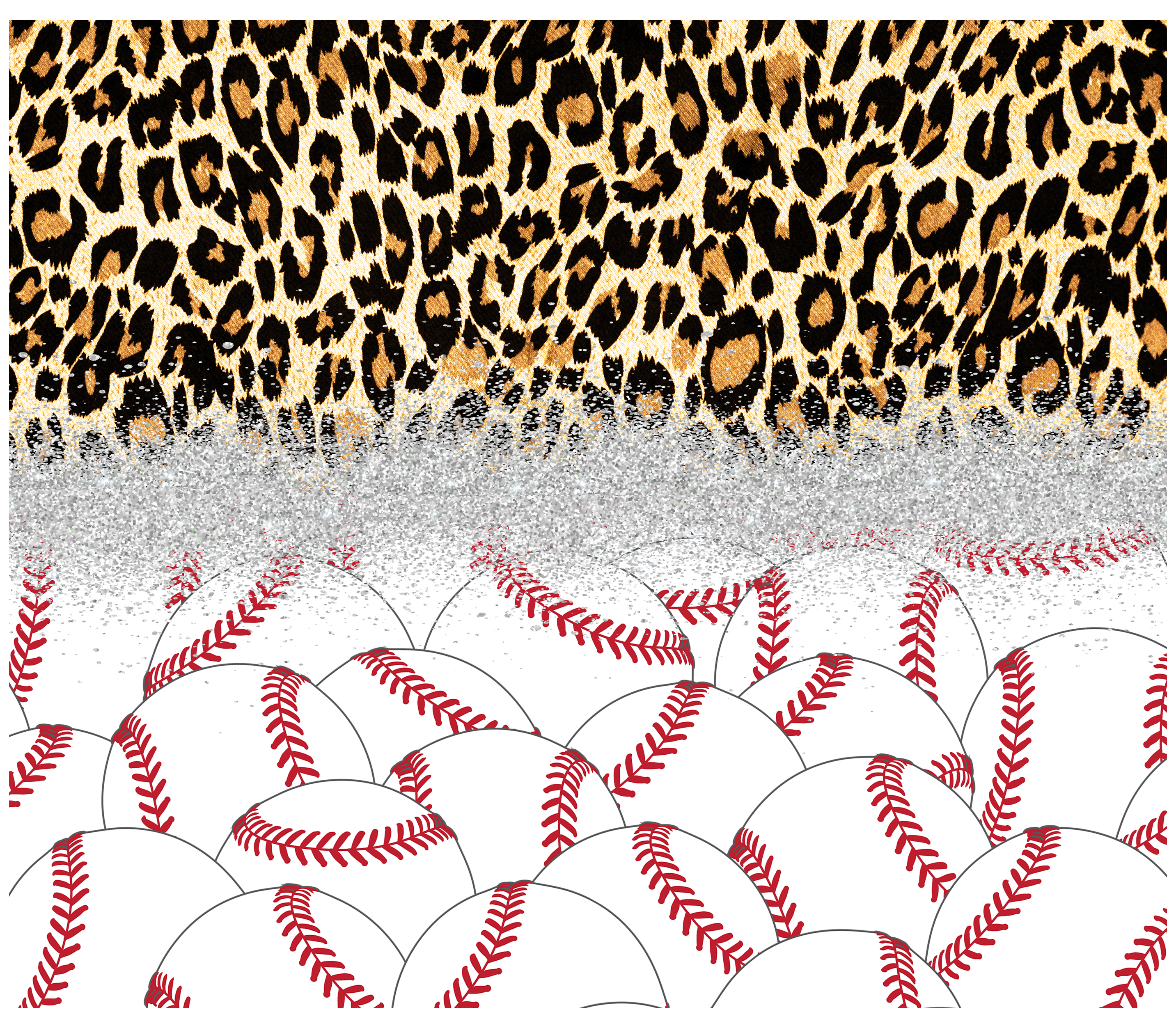 Sublimation Tumbler Wrap - Baseballs and Half Leopard - The Vinyl Haus Main image