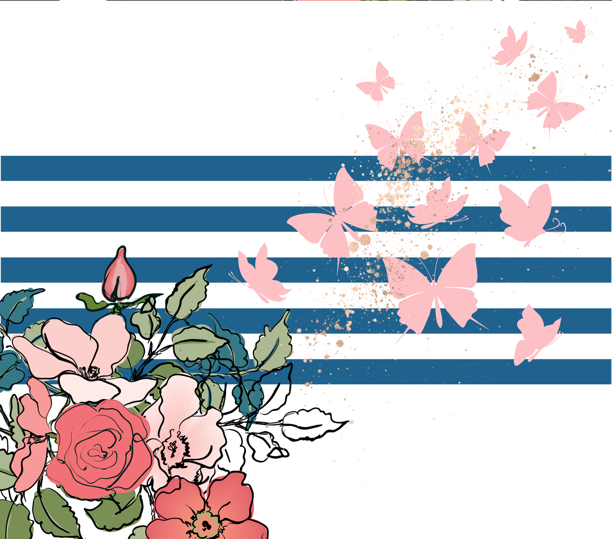 Sublimation Tumbler Wrap - Floral Stripes and Butterflies - The Vinyl Haus