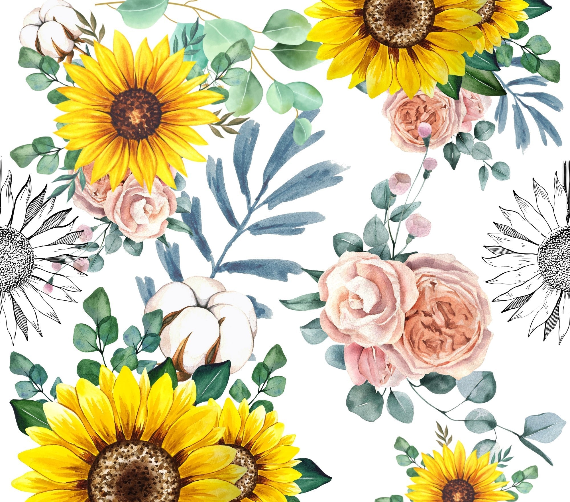 Sublimation Tumbler Wrap - Sunflowers and Roses - The Vinyl Haus Main image