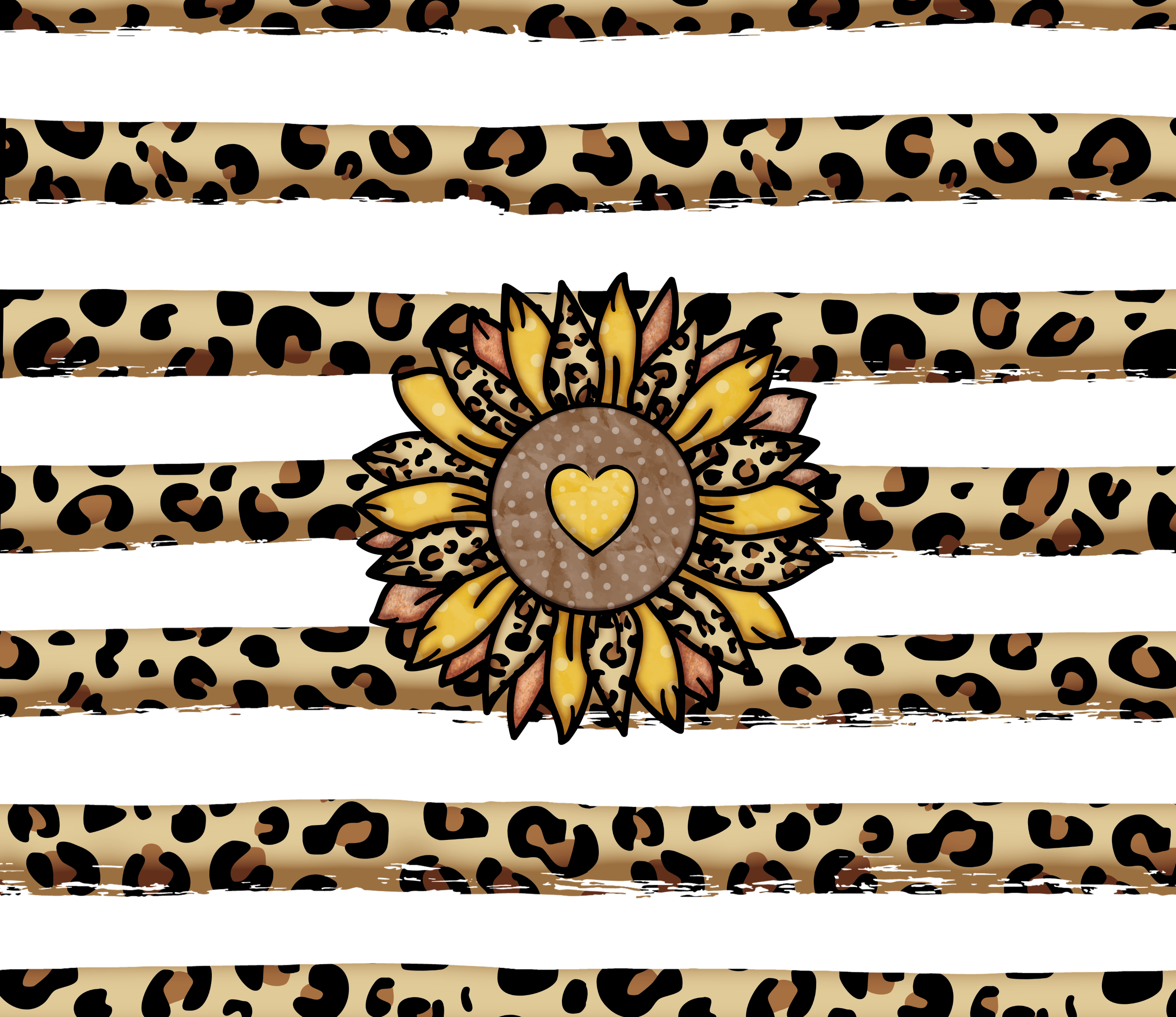 Sublimation Tumbler Wrap - Sunflower and Leopard Stripes - The Vinyl Haus Main image