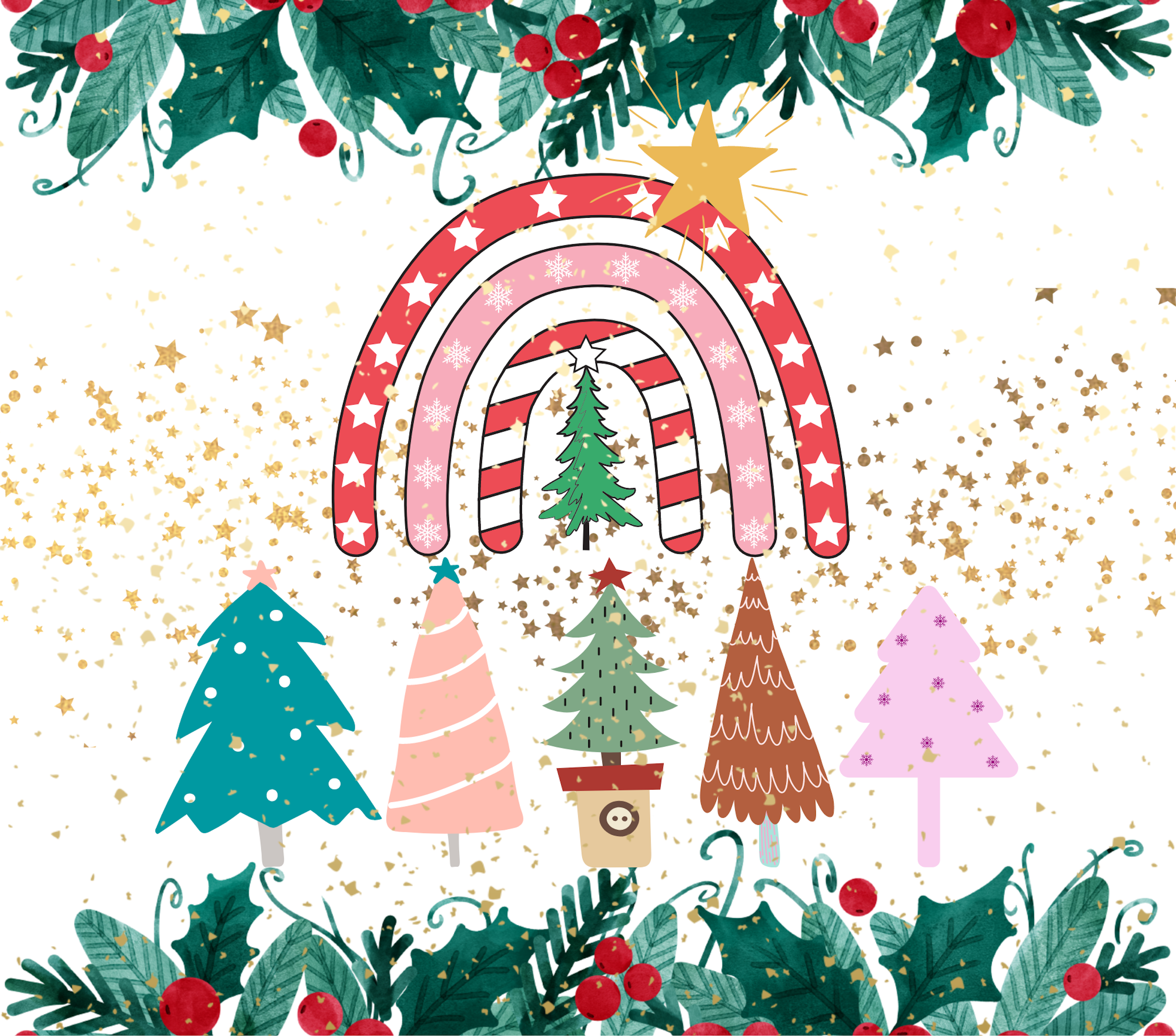 Sublimation Tumbler Wrap - Christmas Trees and Rainbow - The Vinyl Haus