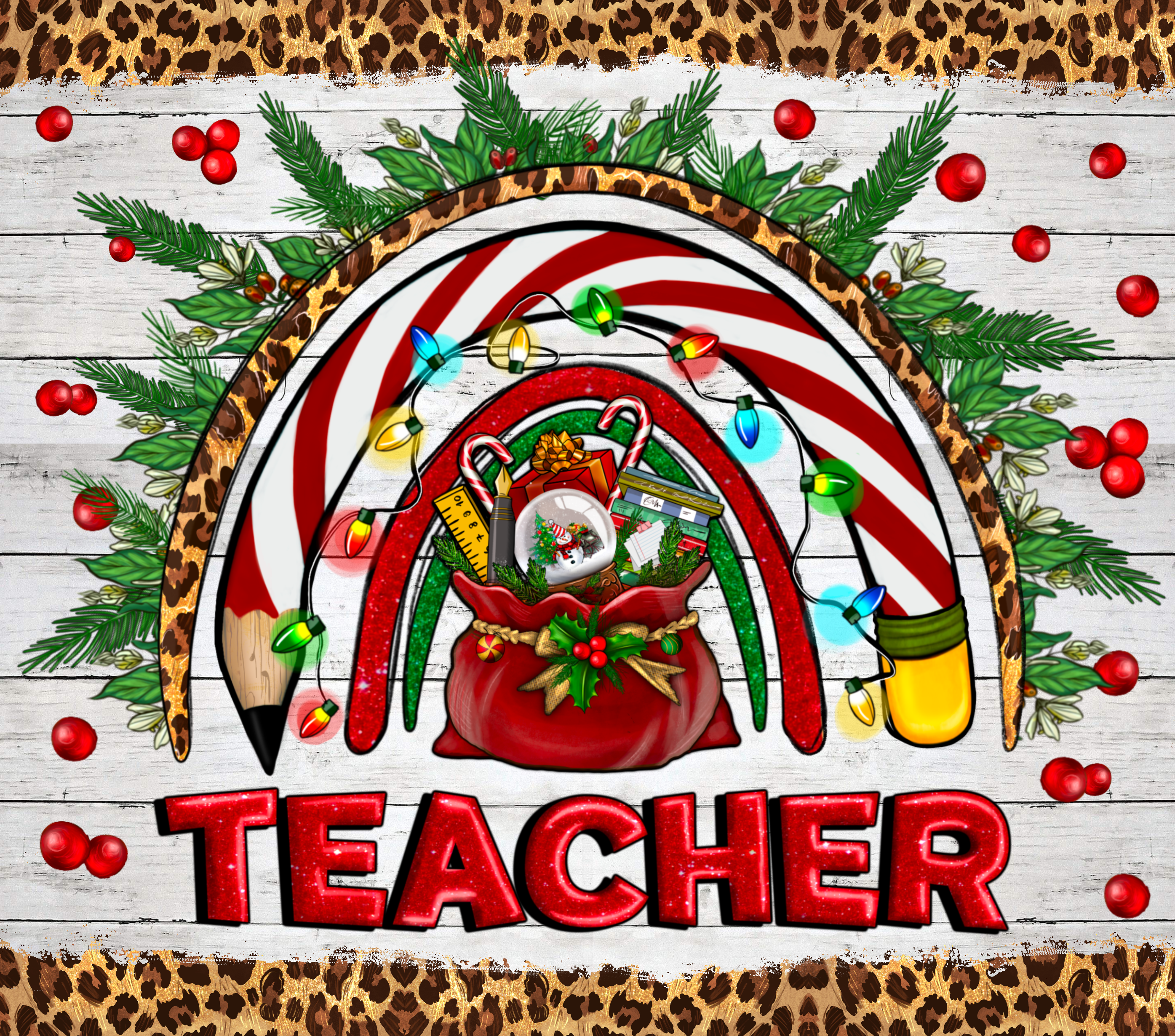 Sublimation Tumbler Wrap - Christmas Teacher Rainbow - The Vinyl Haus Main image
