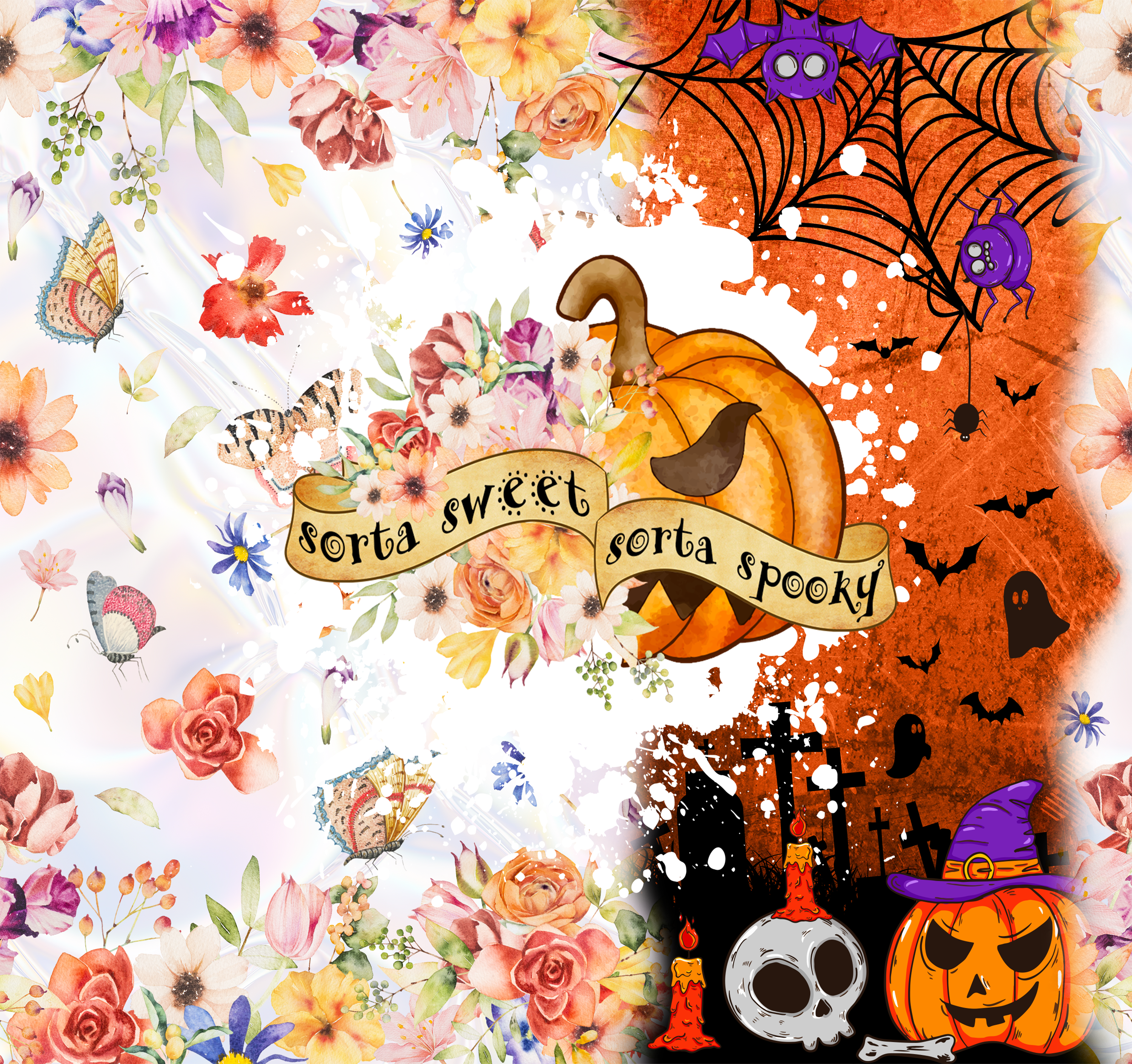 Sublimation Tumbler Wrap - Sorta Sweet Sorta Spooky - The Vinyl Haus Main image