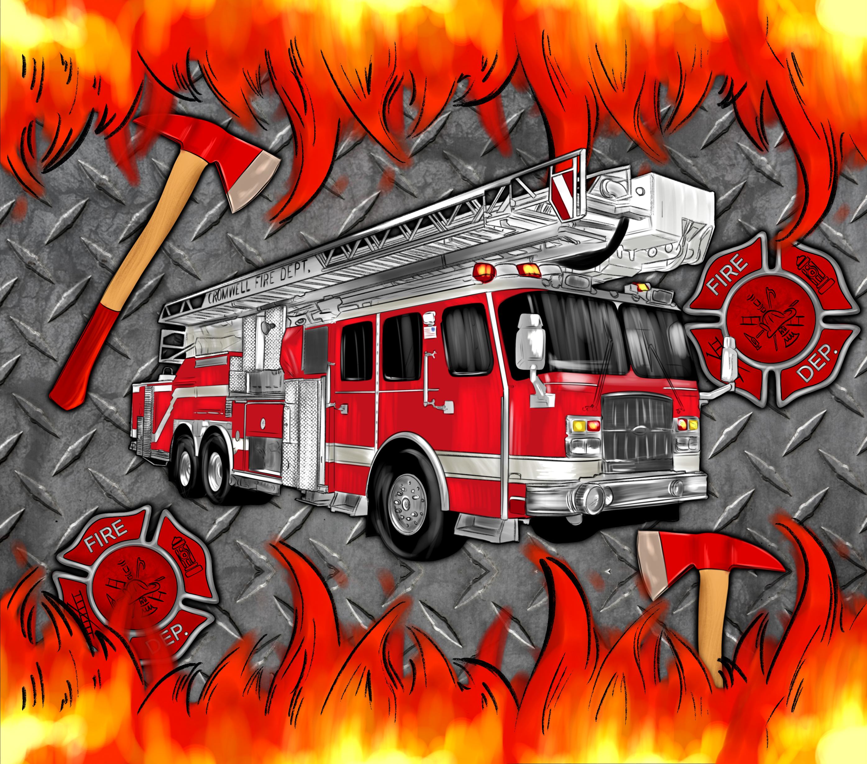 Sublimation Tumbler Wrap - Fire Truck - The Vinyl Haus