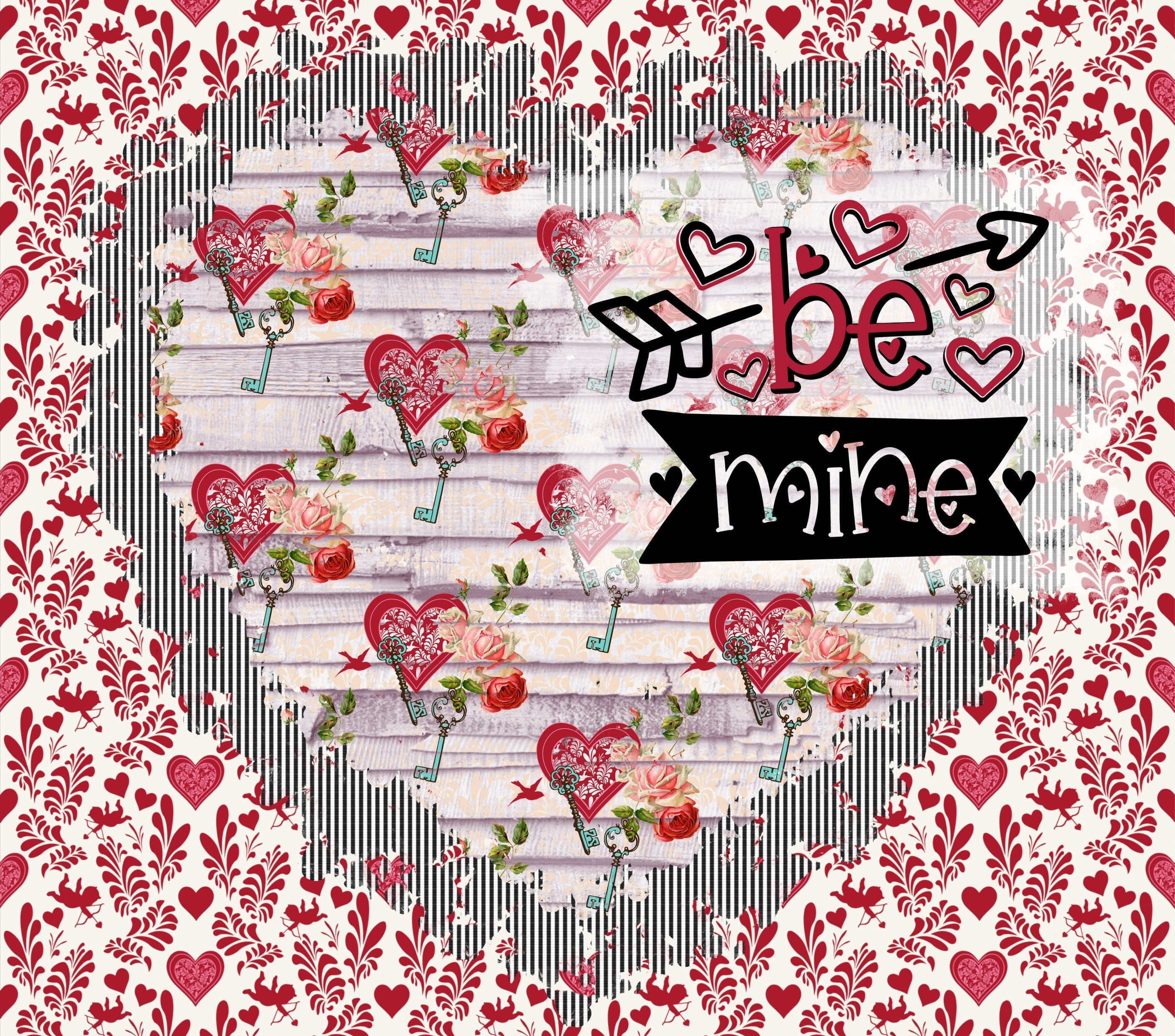 Sublimation Tumbler Wrap - Vintage Valentine Hearts and Keys - The Vinyl Haus Main image