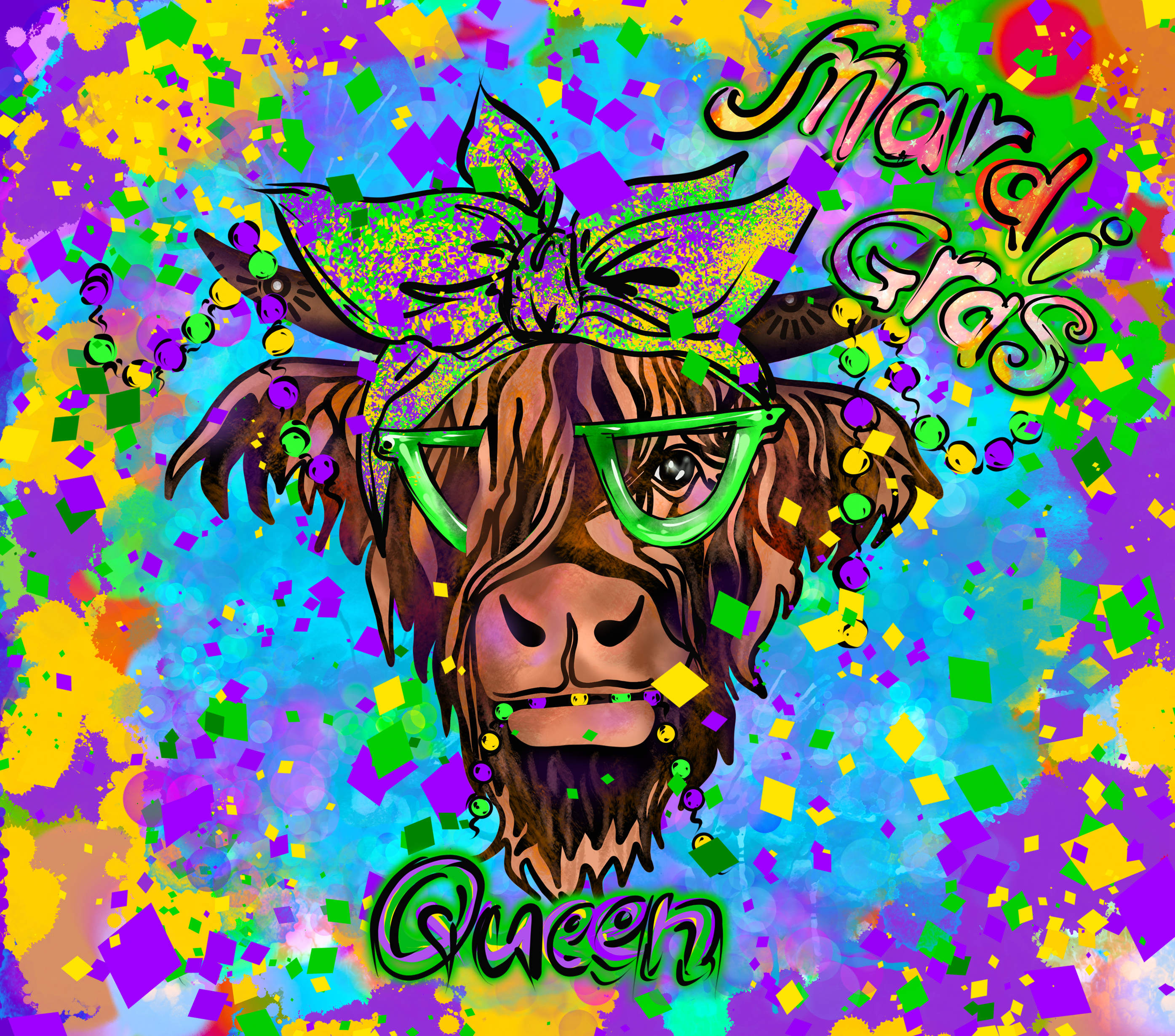 Sublimation Tumbler Wrap - Mardi Gras Highland Cow - The Vinyl Haus