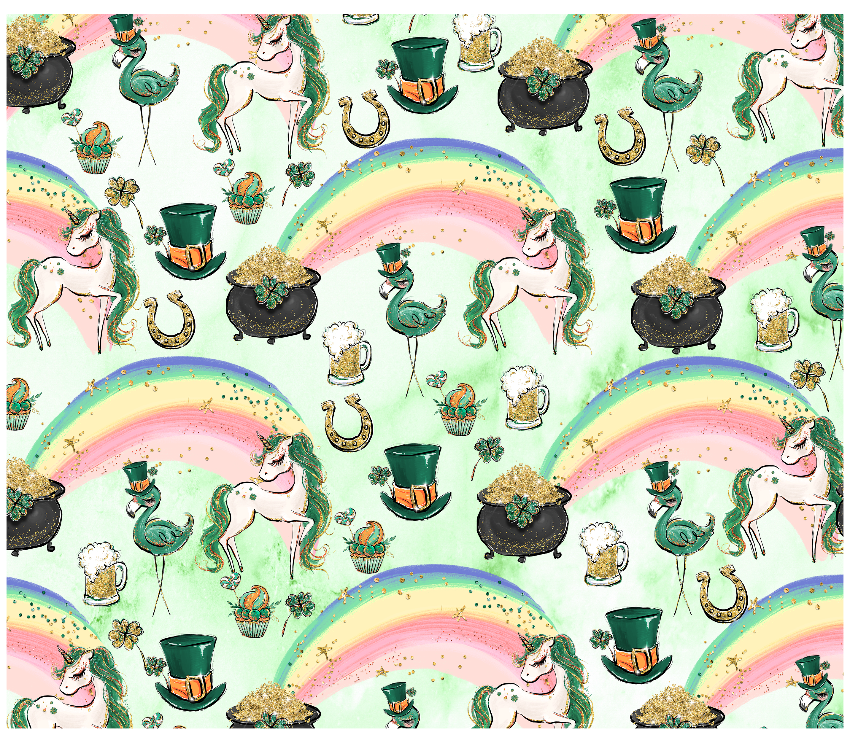 Sublimation Tumbler Wrap - St Patricks Day Unicorns and Flamingos - The Vinyl Haus Main image
