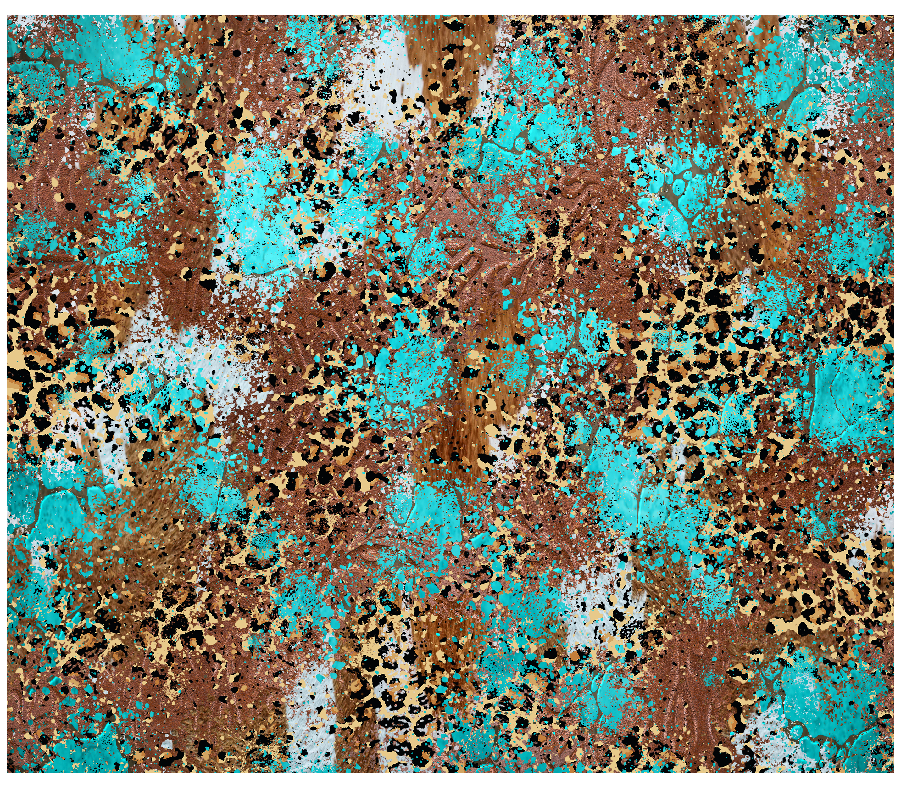 Sublimation Tumbler Wrap - Western Leopard, Leather and Turquoise - The Vinyl Haus Main image