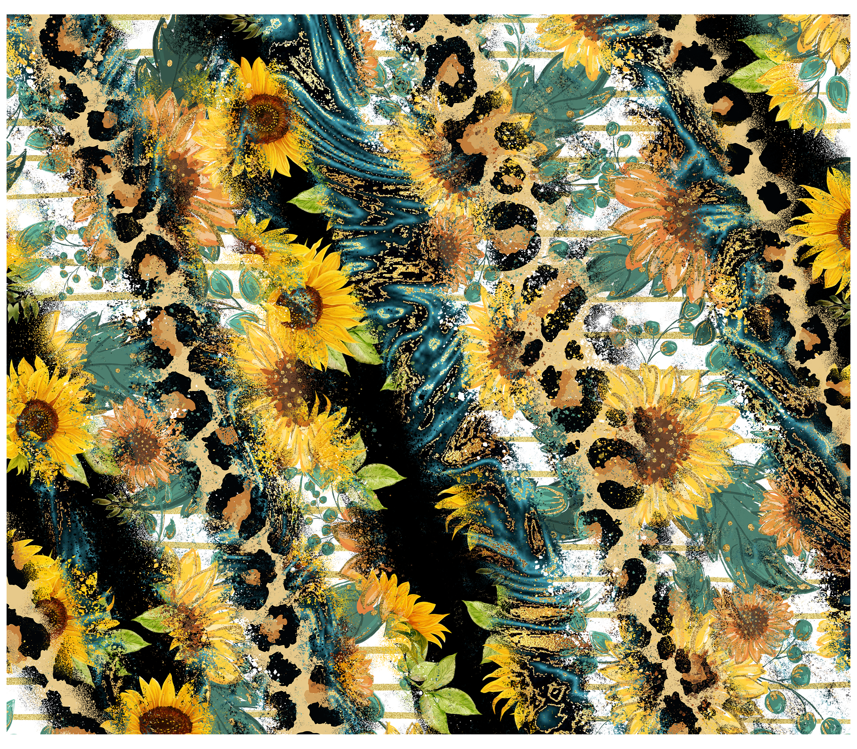 Sublimation Tumbler Wrap - Sunflower Leopard Stripes - The Vinyl Haus Main image